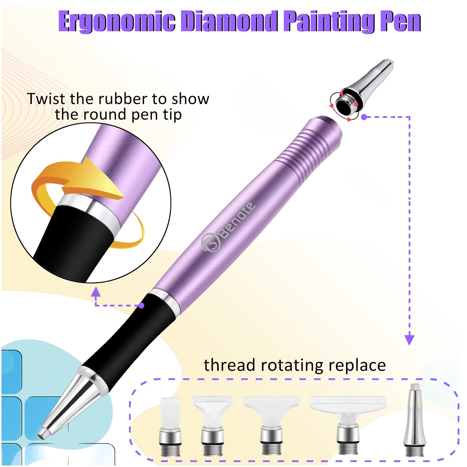 Benote Stylo De Peinture Diamant Ergonomique Double Pointe - Violet - Pour Loisirs Créatifs Adultes Et Enfants