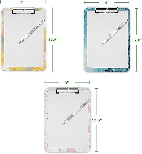 Miniatura 5 de Portapapeles decorativos con clip de perfil bajo, tamaño de letra A4 estándar de 9 x 12.6 pulgadas para estudiantes, profesores, mujeres y niños,