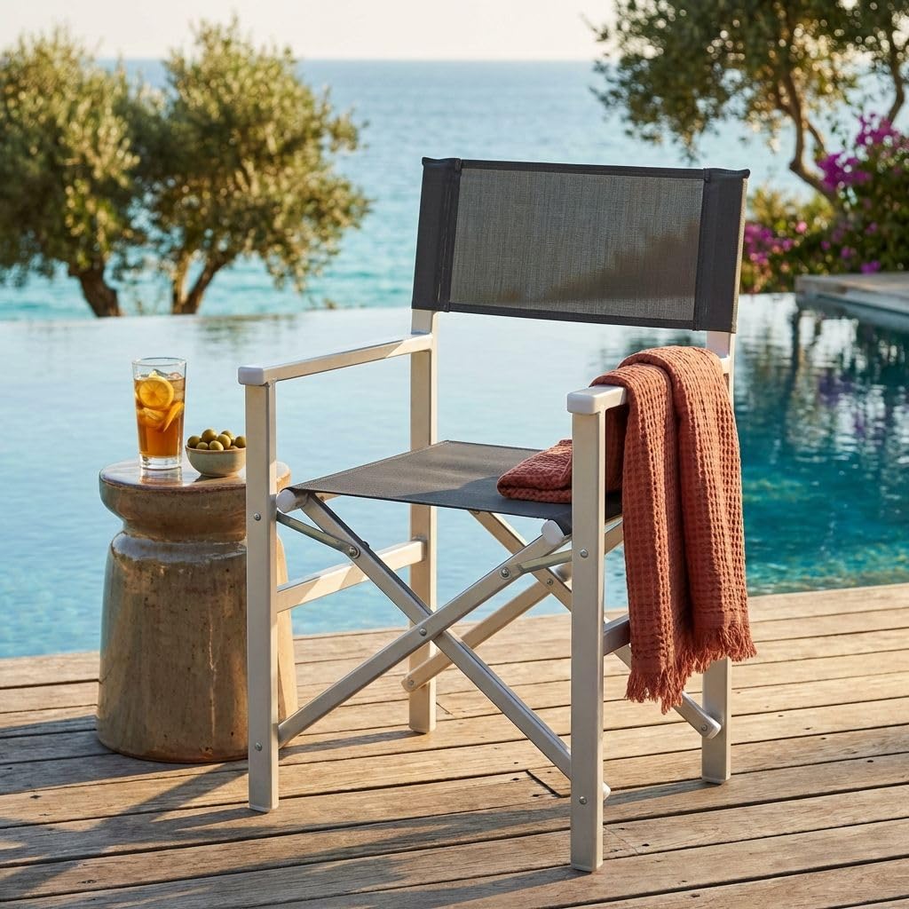 milani home - poltrona da spiaggia campeggio, alluminio e textilene, regista pieghevole outdoor, nero
