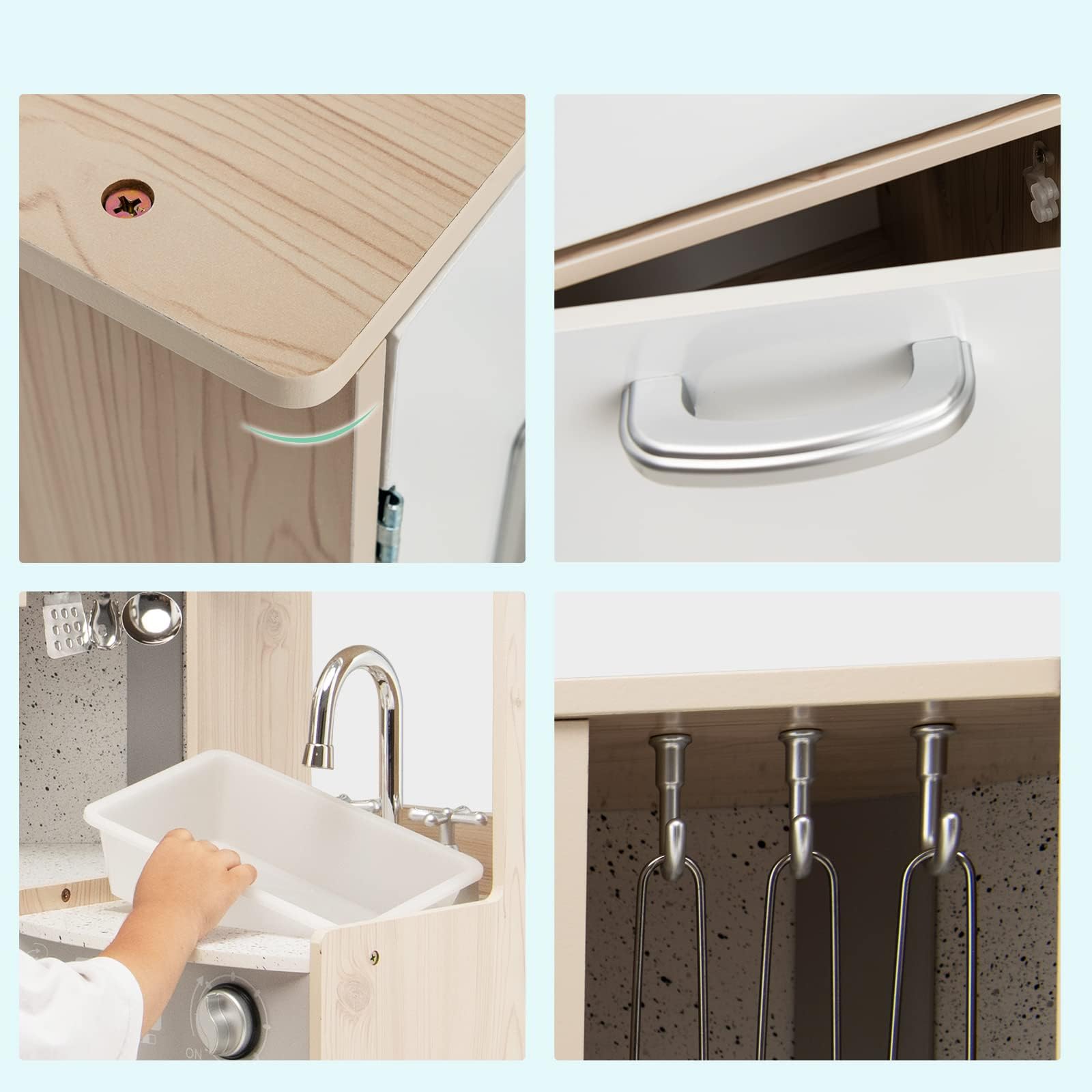 RELAX4LIFE Cucina Giocattolo per Bambini, Mini Cucina in Legno, Suoni e Luci Realistici, Cucina Giocattolo con Lavello, Fornelli, Microonde, Frigorifero, per Bambini 3+ Anni