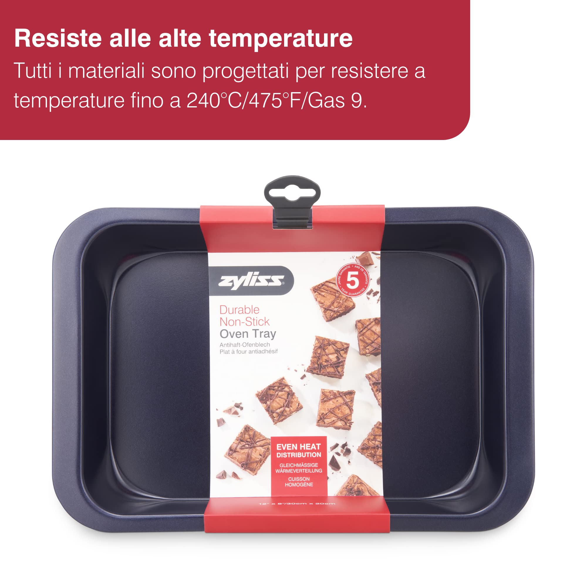 zyliss E980190 Teglia da Forno con Bordi Alti Antiaderente, 30cm x 20cm, Acciaio al Carbonio, Blu Scuro, Vassoio da Forno Rettangolare per Forno, Lavabili in Lavastoviglie