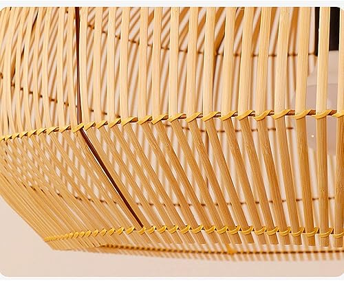 Miniatura 9 de Kaieka E27 Lámpara de araña de madera, colgante de malla de bambú, lámpara LED de mimbre para colgar en el techo, lámpara de techo, montaje