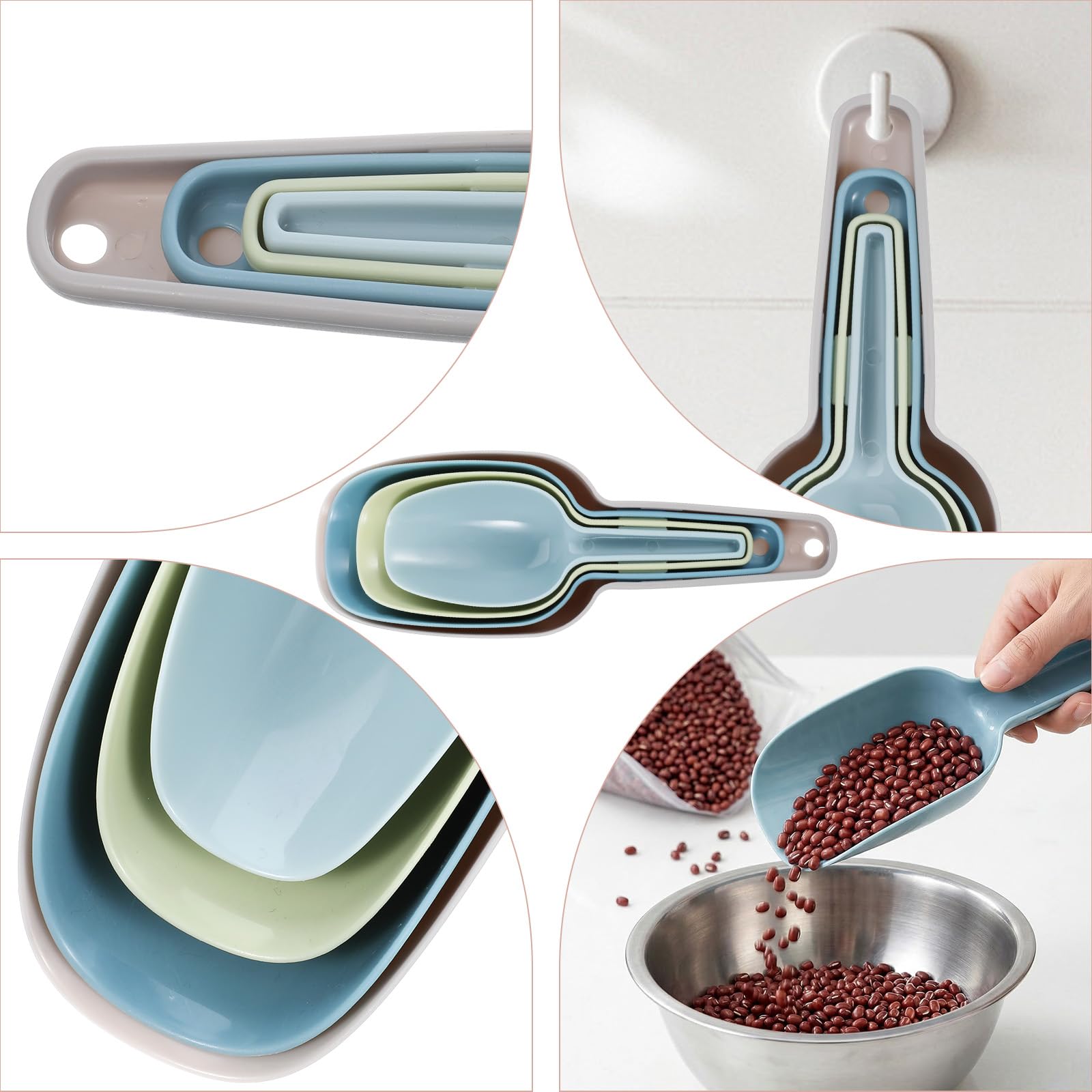 4 Stück Kunststoff Eisschaufel, 4 Größen Mehlschaufel Popcornschaufel Abwiegeschaufel Lebensmittelschaufel für Küchen Bars Buffets Partys, 50/100/150/250ml
