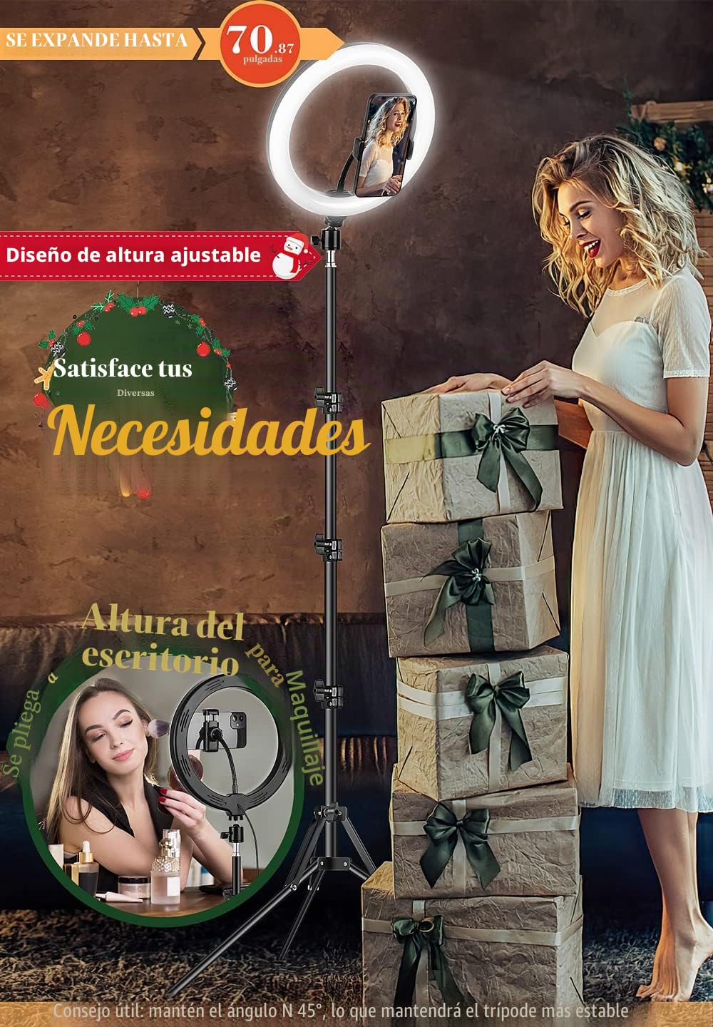 Aro de Luz con Trípode Alto, 10.2" Ring Light con Control Remoto, Aros de Luz para Móvil, Anillo de Luz LED para Fotografía, Maquillaje, Flash, Youtube, Vídeo