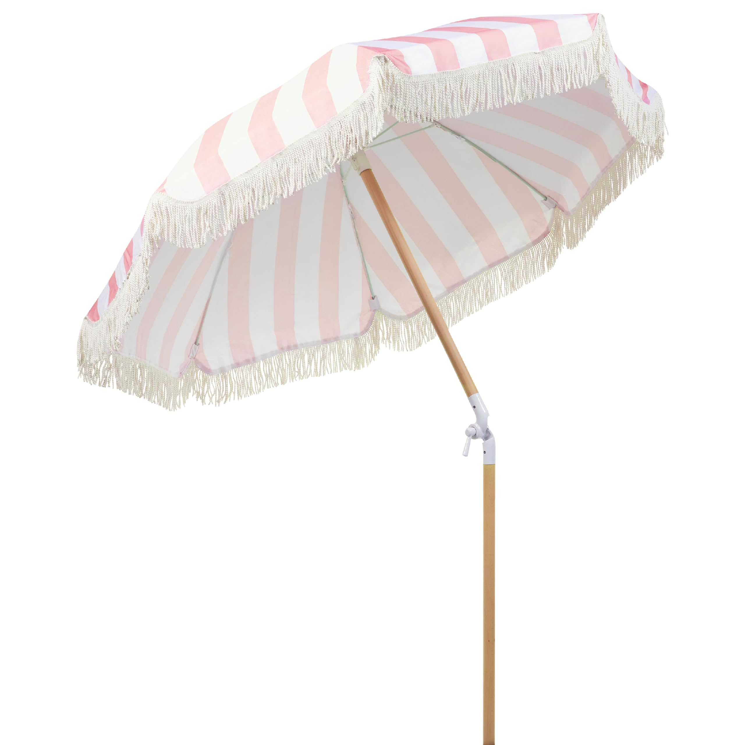 Beliani Parasol de Jardin Rétro ⌀ 150 cm Mât en Bois et Tissu Rose et Blanc Mondello