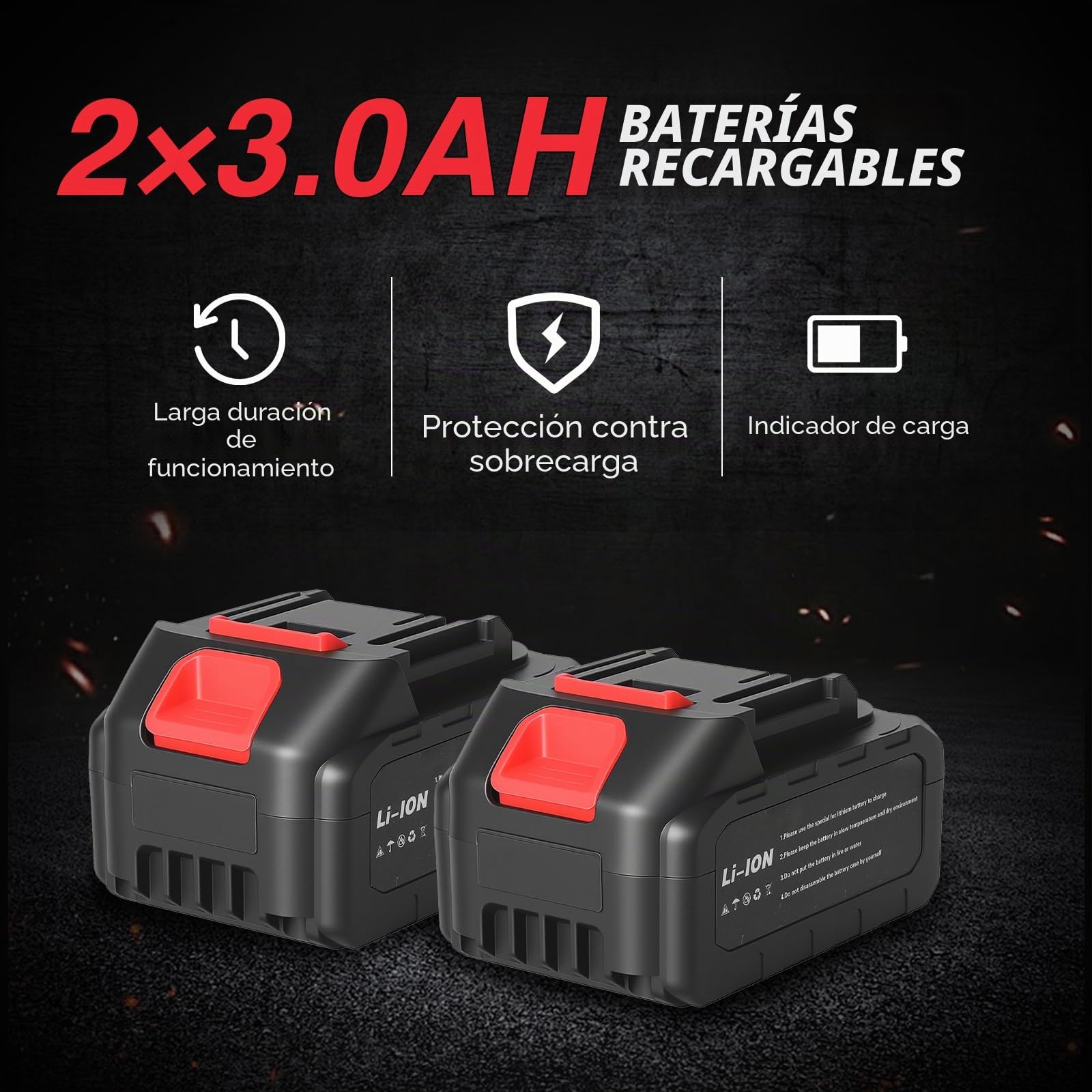 Amoladora Angular a Batería 2x 3000 mAh& Cargador Rápido, 21V, 125 mm Amoladora Angular Eléctrica sin Escobillas con 6 Discos para Cortar, 3 Velocidades, 12.000 RPM, para Cortar, Desbastar