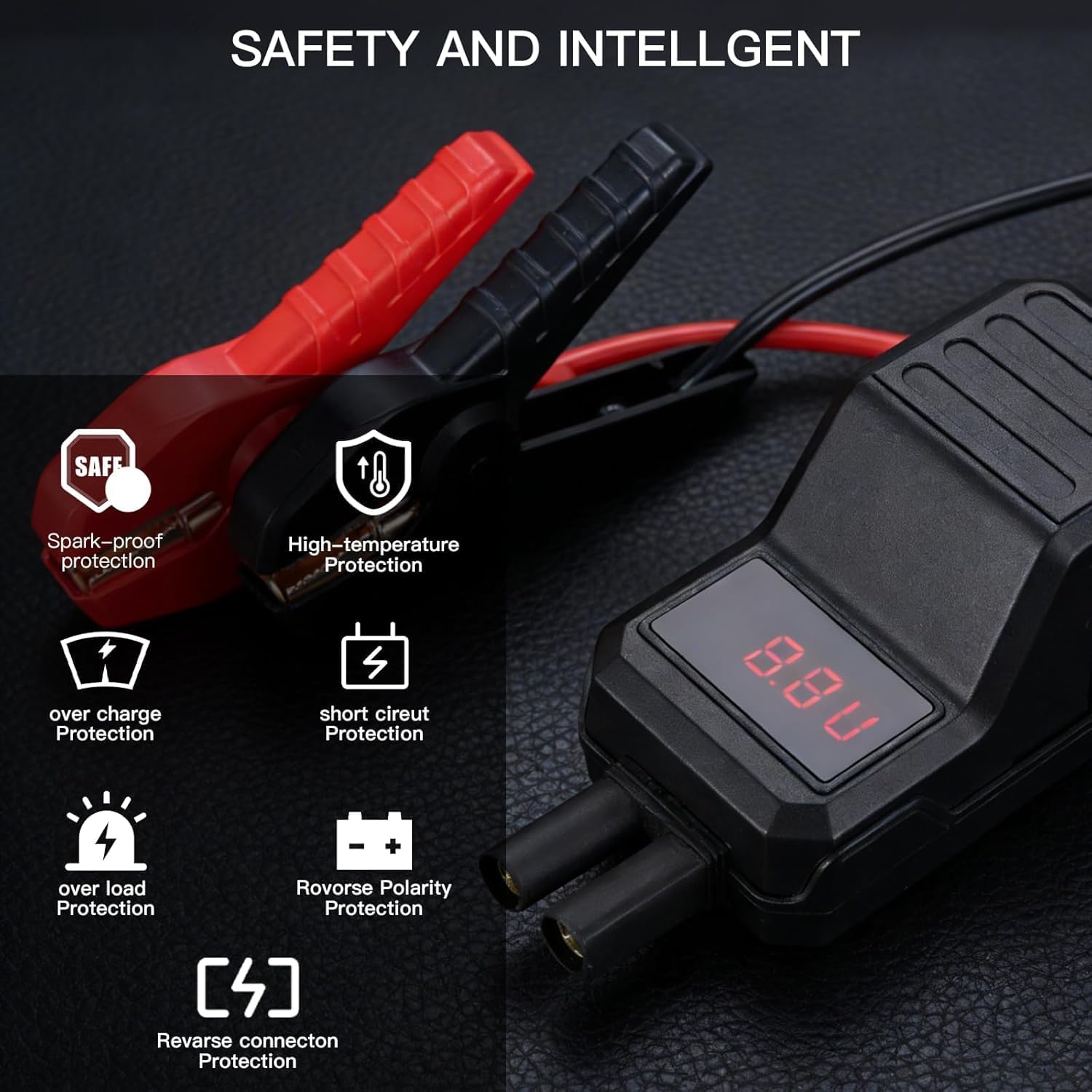 MEGAWISE Smart Jump Starter Clamps, Automotive Booster Clamp Cables Replacement Alligator Clamps with Intelligent LCD Screen for 12V Car Jump Starter for MEGAWISE and Many Other Brands