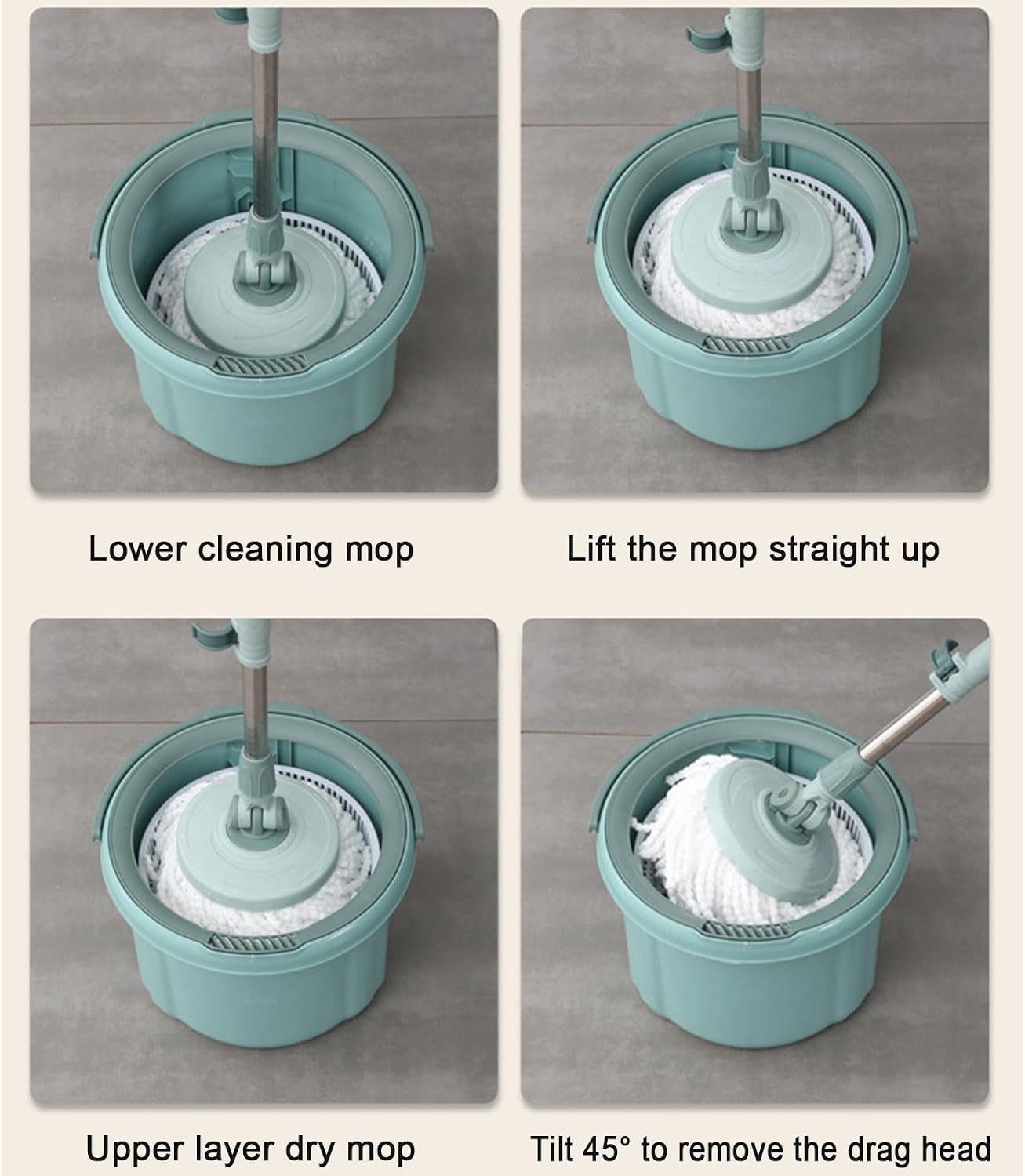 Spin Mop and Bucket with Wringer Set, Easy Wring Microfiber Mop, 360°Spinning Floor Cleaning System, Home & Office Suitable,3 Mop Pads