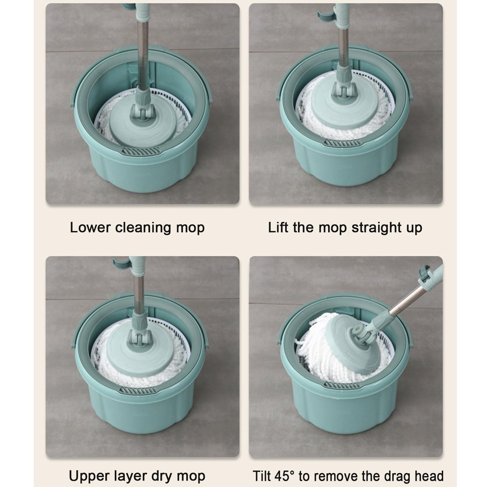 Mopa giratoria y cubo con juego de escurridor, fregona de microfibra fácil de escurrir, sistema de limpieza de suelo giratorio de 360°, ideal para el hogar y la oficina