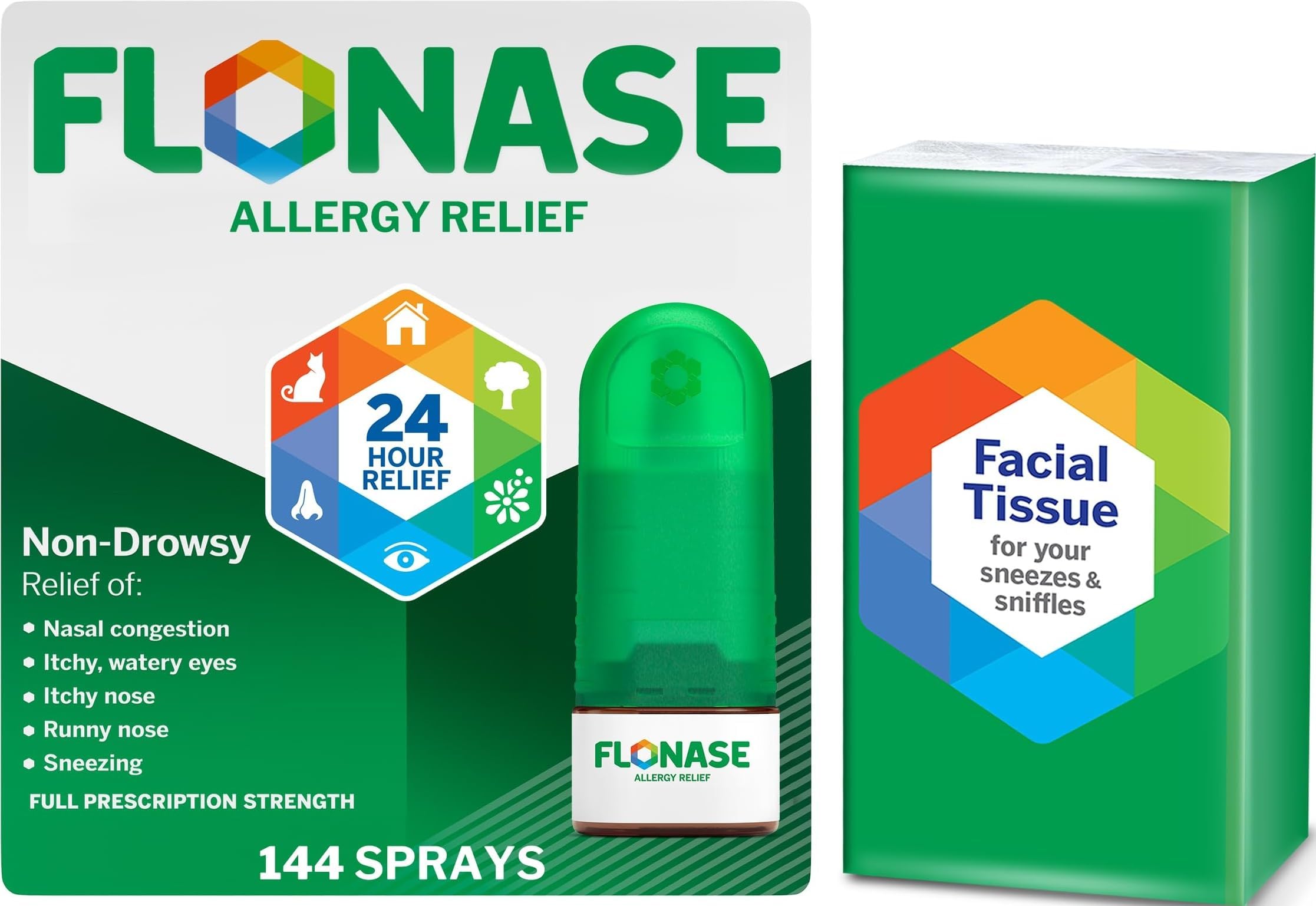 - Nasal Spray for Allergy Relief, Tissues Included, 144 Sprays