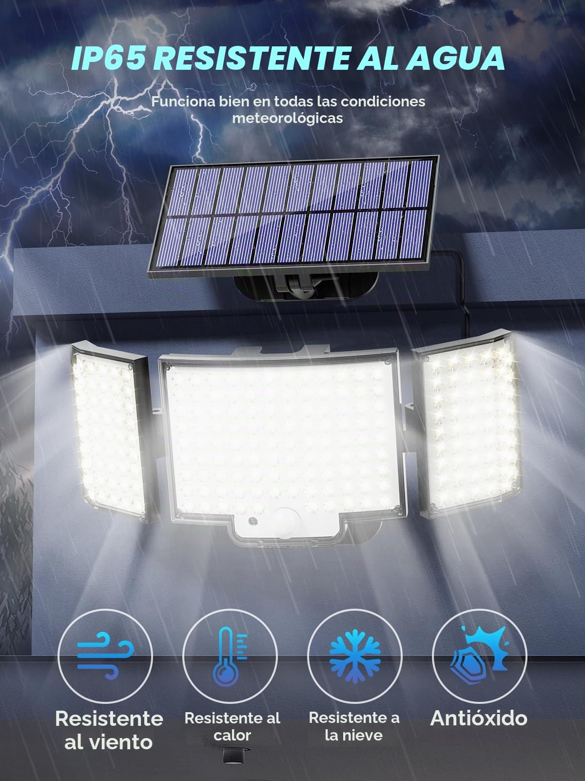 Luz Solar Exterior 212 LED, Focos Led Exterior Solares Sensor de Movimiento, 2200mAh Luces Solares IP65 Impermeable, Lampara Solar con Mando a Distancia (1 Paquete - Blanco Frío)