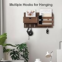 Vista 4 de Wall Mount Key Holder with Mail Organizer, 100% Paulownia Wood, 7 Metal Hooks, Storage Drawer, Entryway Home Decor (Brown)