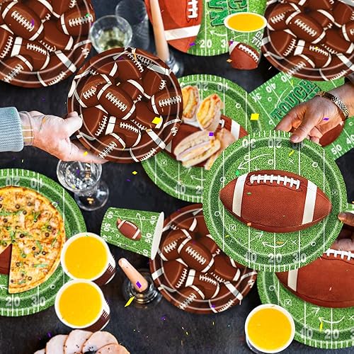 Miniatura 6 de JVORFDG Juego de 120 platos de fútbol, servilletas, suministros de fiesta de cumpleaños de fútbol, tazas, postre de fútbol, juego de vajilla de