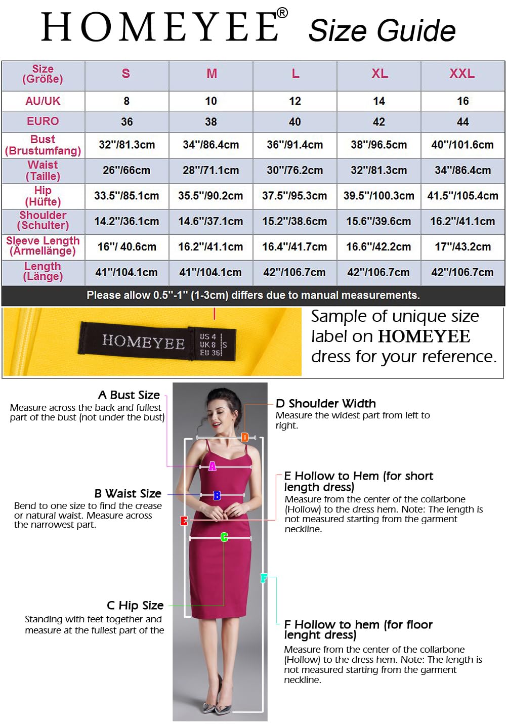 HOMEYEE Damska sukienka ołówkowa z okrągłym dekoltem 3/4 rękawy falbanki sukienka wieczorowa sukienka ołówkowa retro bodycon midi sukienka koktajlowa sukienka kopertowa B800