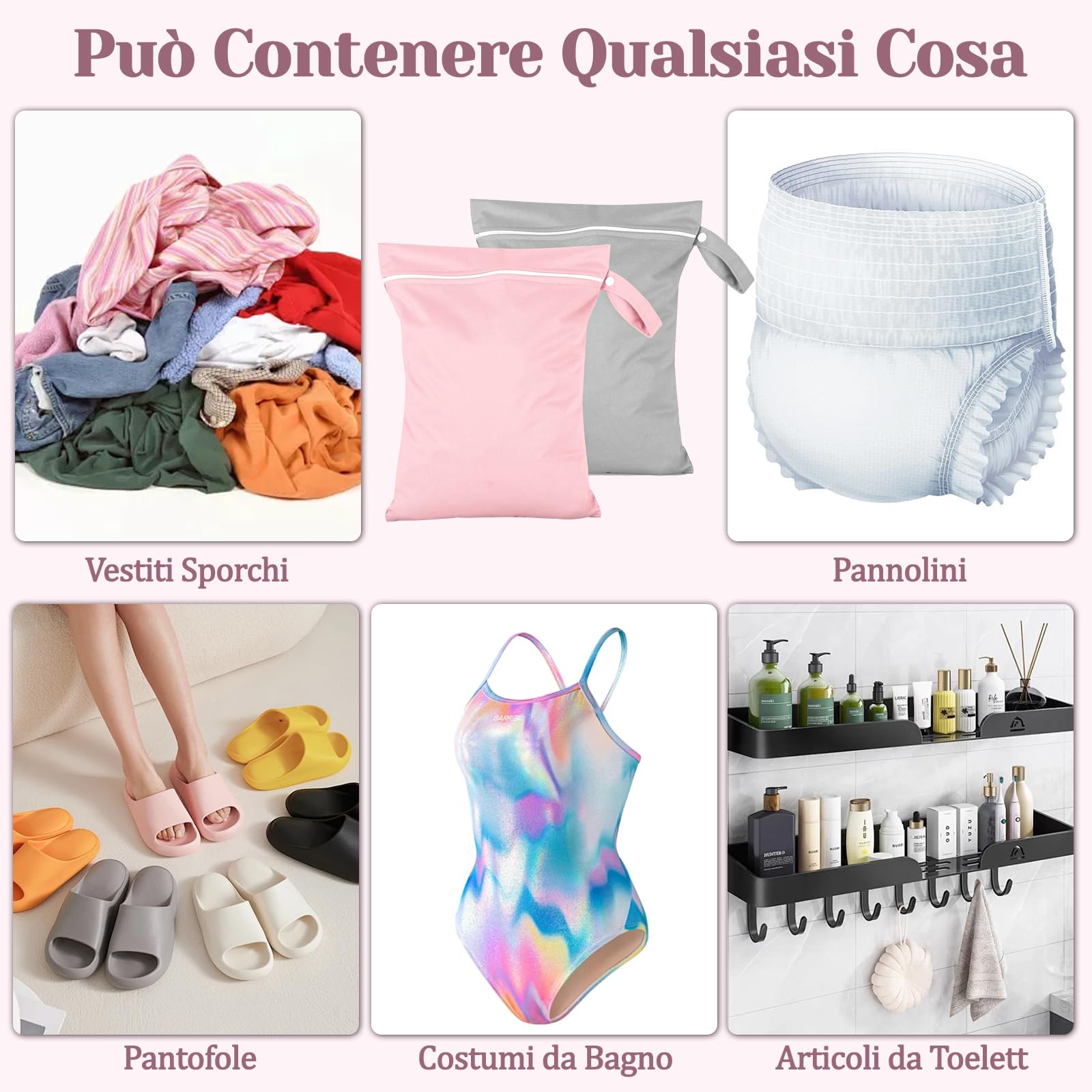 Sacca Impermeabile Wet Bag 40x30 cm Porta Pannolini Salviette Zip Manico Riutilizzabile Pieghevole 2 Pezzi