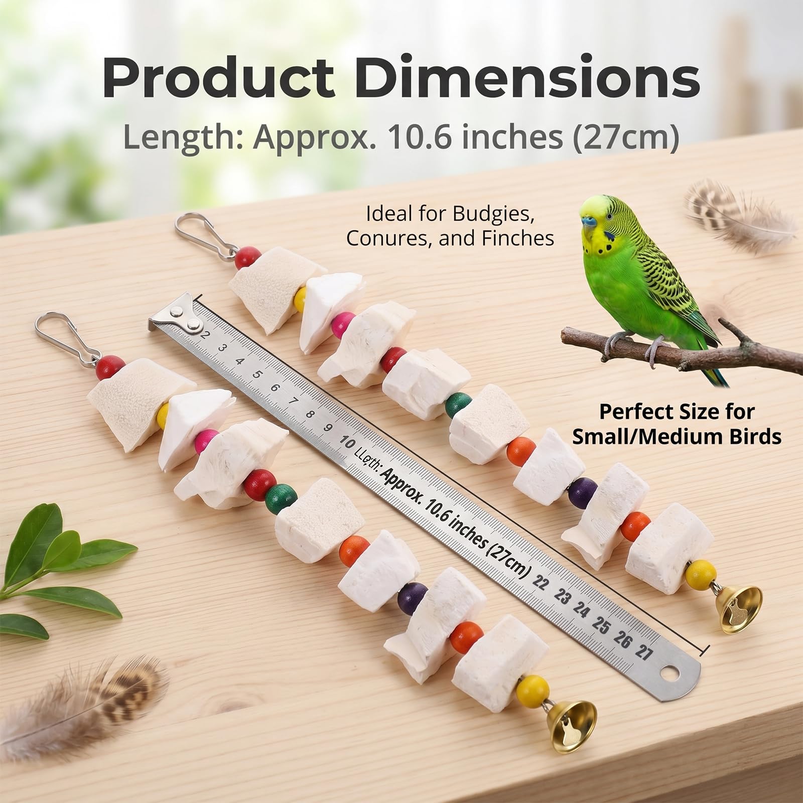Lot de 2 Jouets pour Oiseaux avec Os de Seiche, Os de Seiche Oiseaux pour Perruches, Accessoire pour Cage à Oiseaux avec Crochet, Jouet Perroquet pour Perruches, Calopsittes et Inséparables