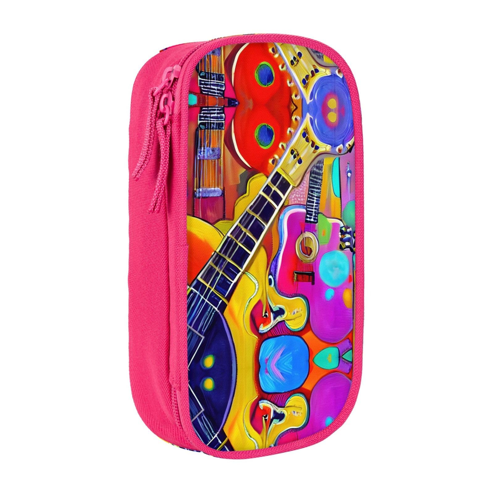 Pencil Case Pen Bag with Zipper Big Capacity Pouch Organizer for Office Travel Holder Box-Color Acoustic and Guitars printed