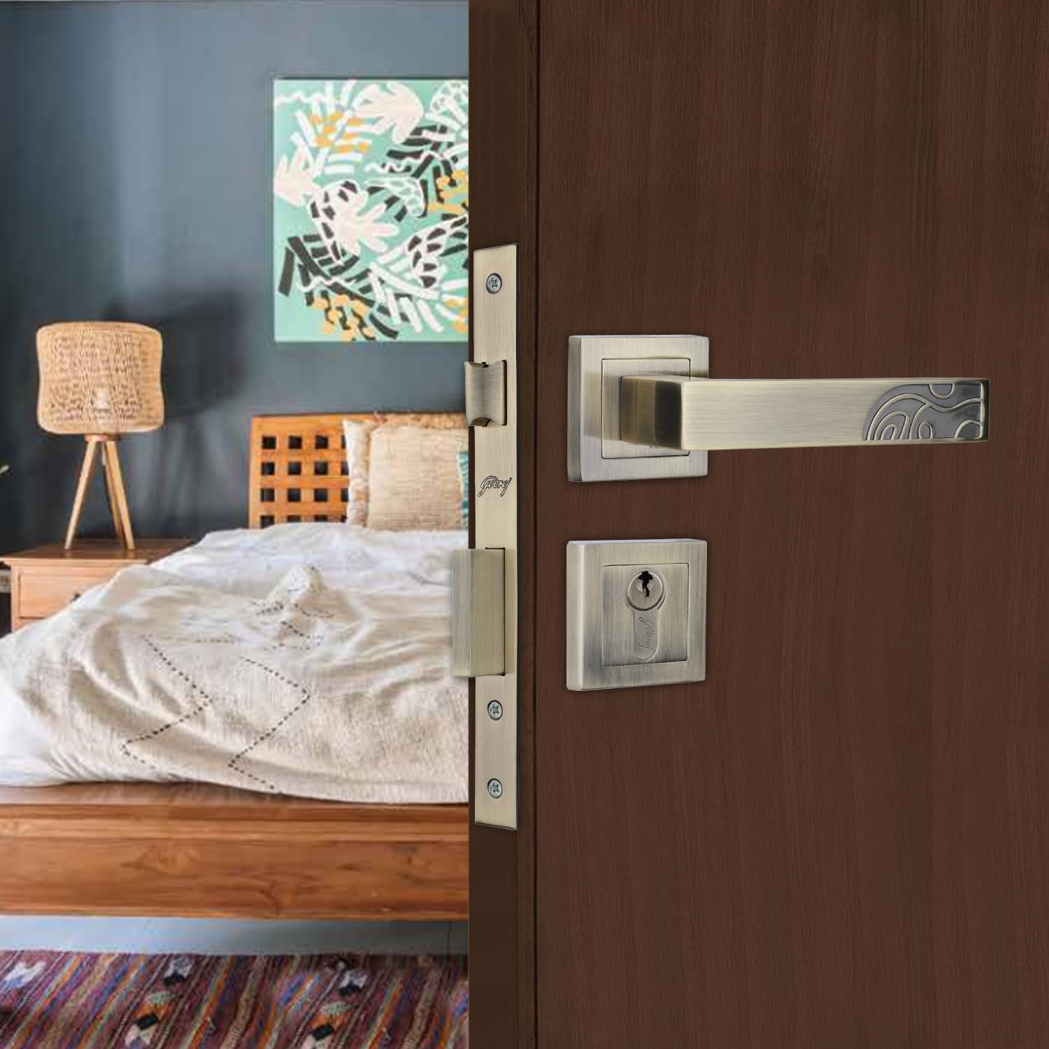 Godrej Mortise Lock | Handle Lock Set for Main & Bedroom Door | Cascade Rossette Home Décor Handle | Antique Brass Finish | 9 Inch Lockbody | 60 mm 1CK Cylinder - Knob from Inside and with 3 Keys (B0CPPQT79Z) Amazon Price History, Amazon Price Tracker
