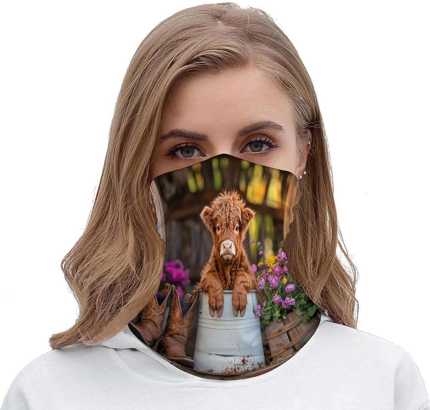 Cute Cow Highland Cow (4) Face Cover Neck Gaiters for Men Women Sun Protection Mask Scarf Hiking Bandana