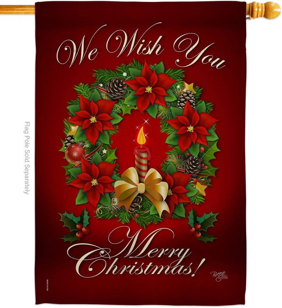 We Wish You Merry Christmas Flag Wearth Door Banner Lawn Garden Outdoor Wall Hanging Poster Door Grave Cemetery Tapestry Grandma White Elephant Winter Decorations Made In USA
