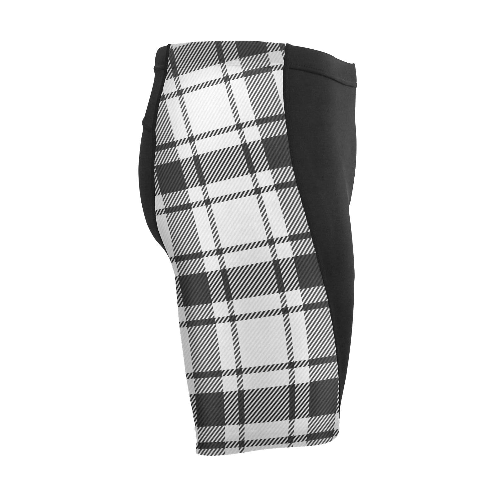 GuoChe Compressed Shorts, Men's Polyester Running Shorts, Exercise and Sports Plaid Black White