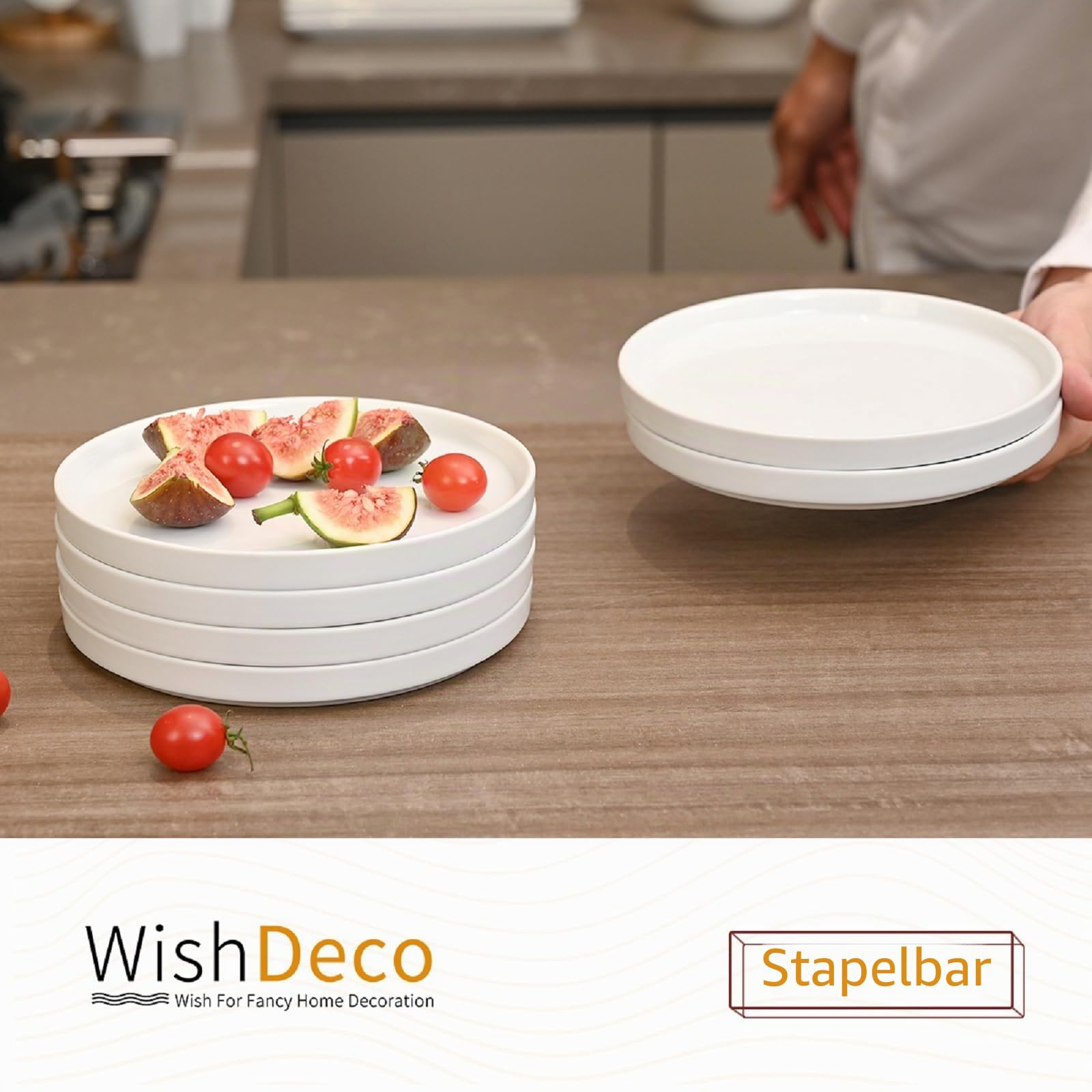 WishDeco Kleine Speiseteller, 6er-Set, weiße Porzellan-Dessertteller, Vorspeisen-Salatteller für Nudeln, Snack, Kuchenbrot, spülmaschinenfest, stapelbar, Geschenk für Weihnachten