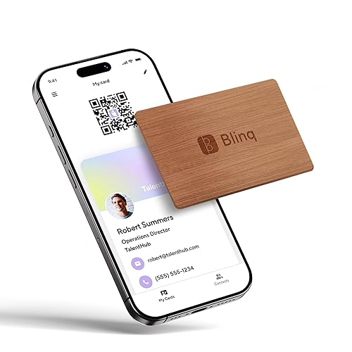 Blinq Wood NFC Card - Digital Business Card - Instant Share via Tap - Compatible with iPhone & Android (Cherry Wood)