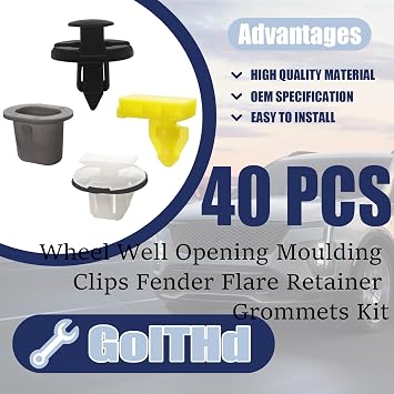 40PCS Wheel Opening Moulding Clips Fender Flare Retainer Fastener Clips Compatible with Nissan Armade Juke Rogue Infiniti QX56 QX80, Replaces# 01553-09321 76882-JG10A 76847-JG00A 76848-JG00A