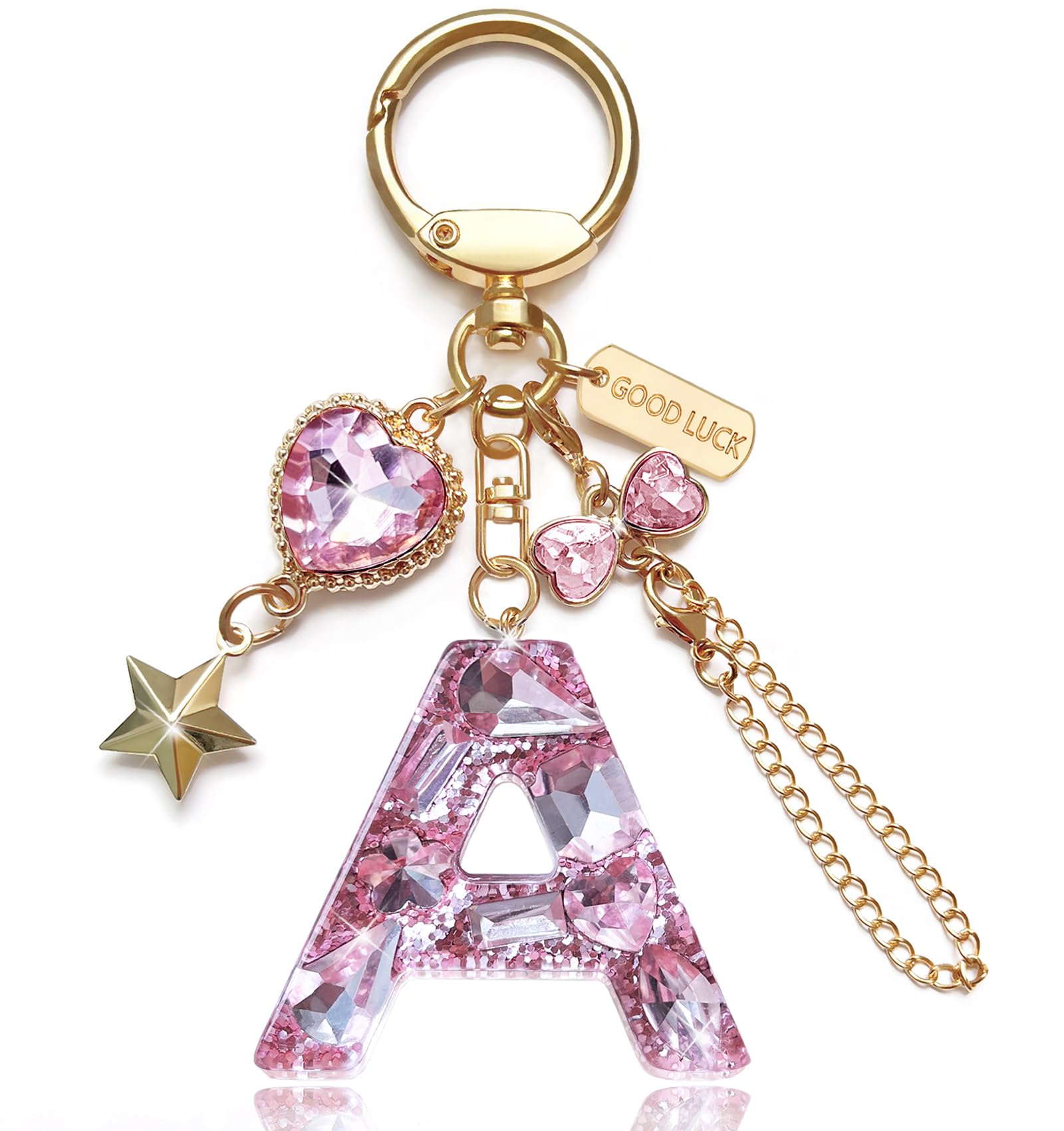 Initial Letter Keychain Gift for Women Girls Bling Cute Backpack Car Key Cup Heart Charms Accessories