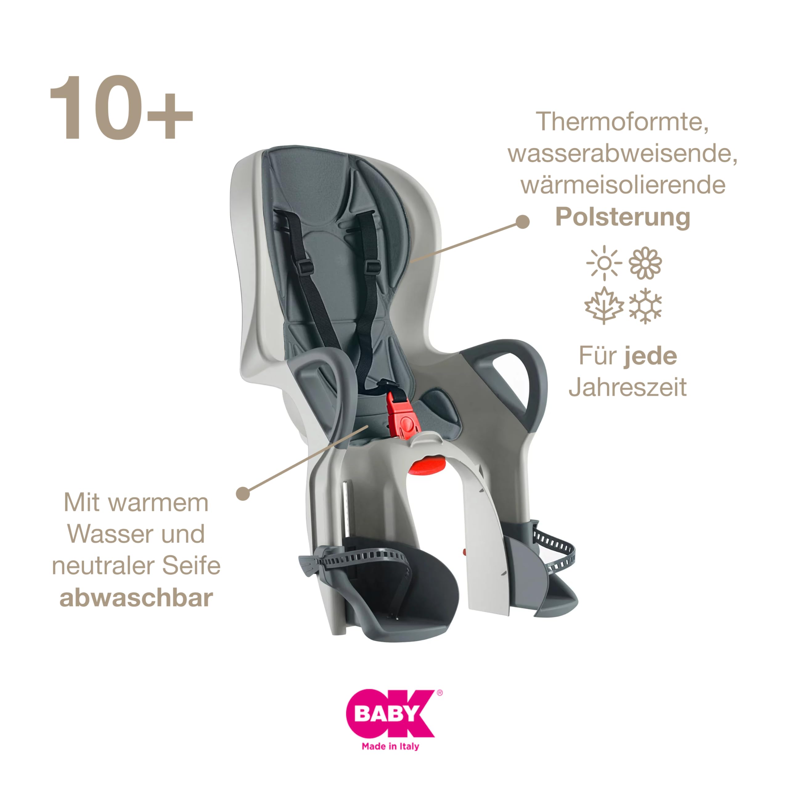OKBABY 10+ - Fahrradsitz hinten für Kinder bis 22 kg mit Liegefunktion - Schwarz und Grau