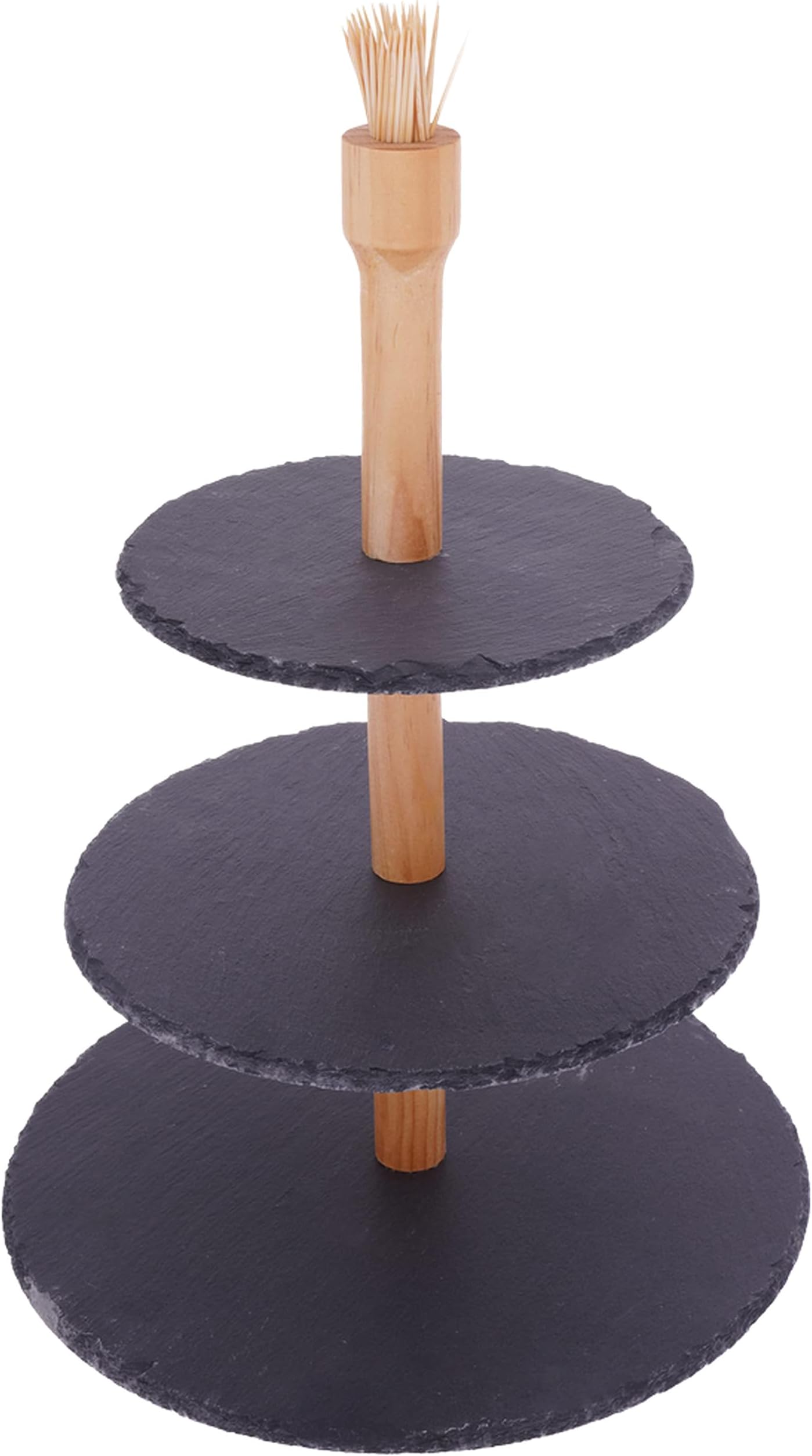 Cuisine Art 3 Tier Serving Slate With Wooden Stand Cupcake Stand, Slate Tiered Serving Trays For Parties, Weddings,Home Decorating, Indoor Or Outdoor Use Cbb92225, Multicolour