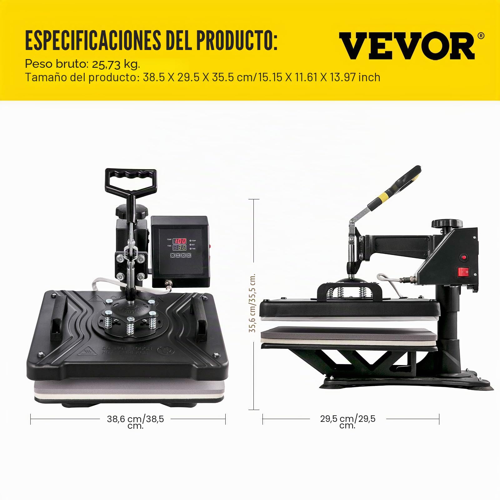 VEVOR 5 en 1 Prensa de Calor 38 x 30 cm, Máquina de Transferencia de Calor Multifuncional Máquina de Sublimación para Camisetas Tazas Platos Sombreros
