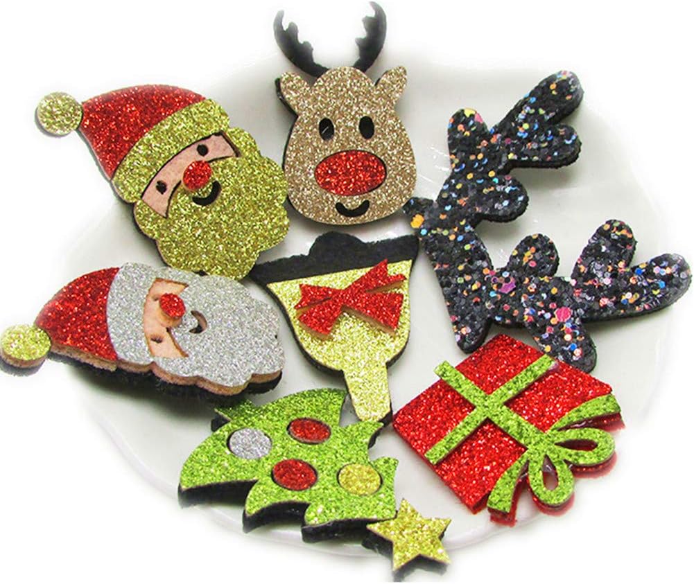MSCFTFB 28 Pieces Christmas Felt Applique Kits Santa Christmas Bells Deer Tree Gift Boxes Non Woven Fabric Patches Stickers Badge for Hair Accessories Scrapbook Xmas Decorations