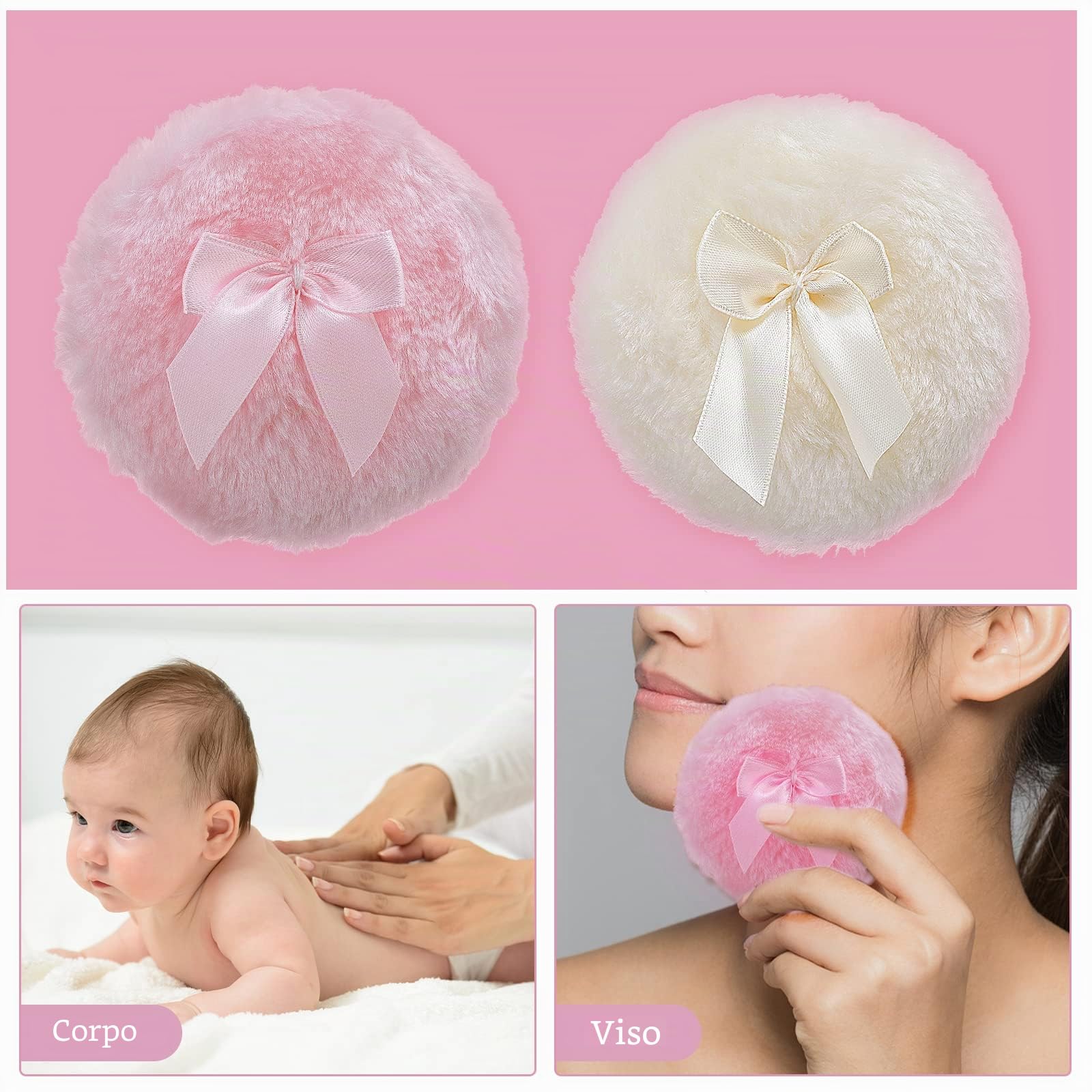 Sibba Sbuffo In Polvere Grande Soffice 10 Cm Ultra Morbido Lavabile Riutilizzabile In Velluto Per Viso Corpo Cipria Soffio In Polvere Strumento Per Il Trucco Bagnato E Asciutto (Rosa E Giallo)