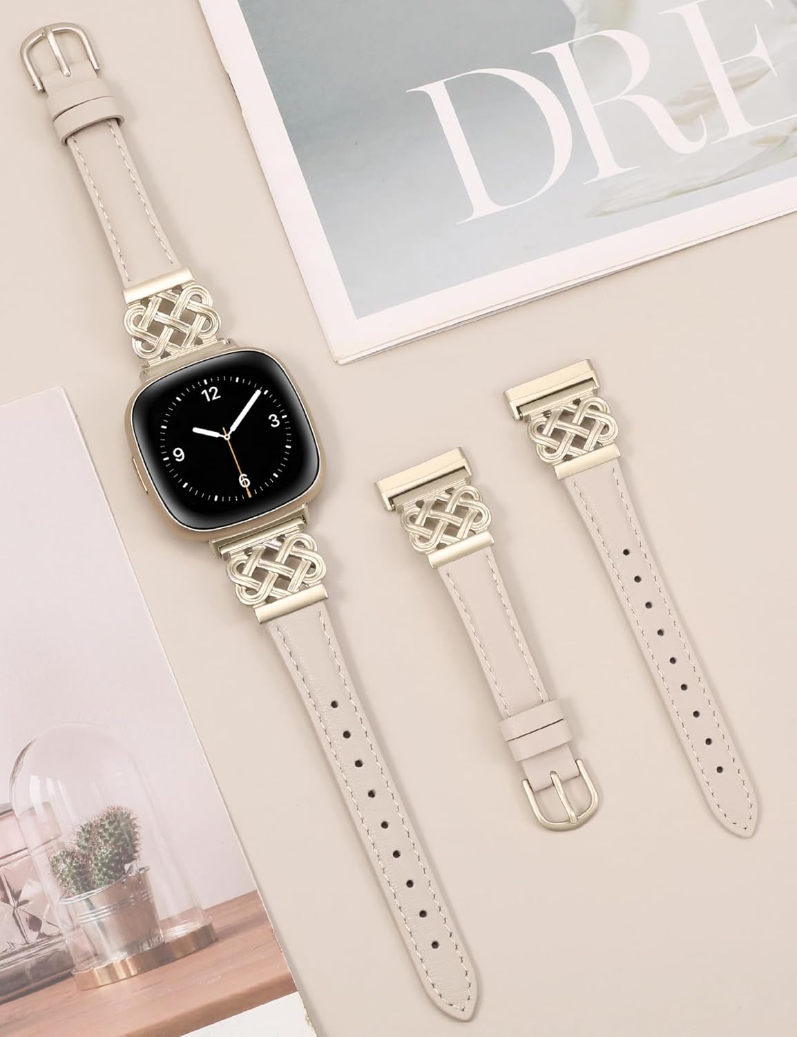 TOYOUTHS Celtic Knot Leather Band Compatible with Fitbit Versa 4/Versa 3/Fitbit Sense 2/Sense Band Women, Slim Dressy Thin Fashion Designer Premium Leather Strap for Versa 3 4 Sense 2 Smartwatch