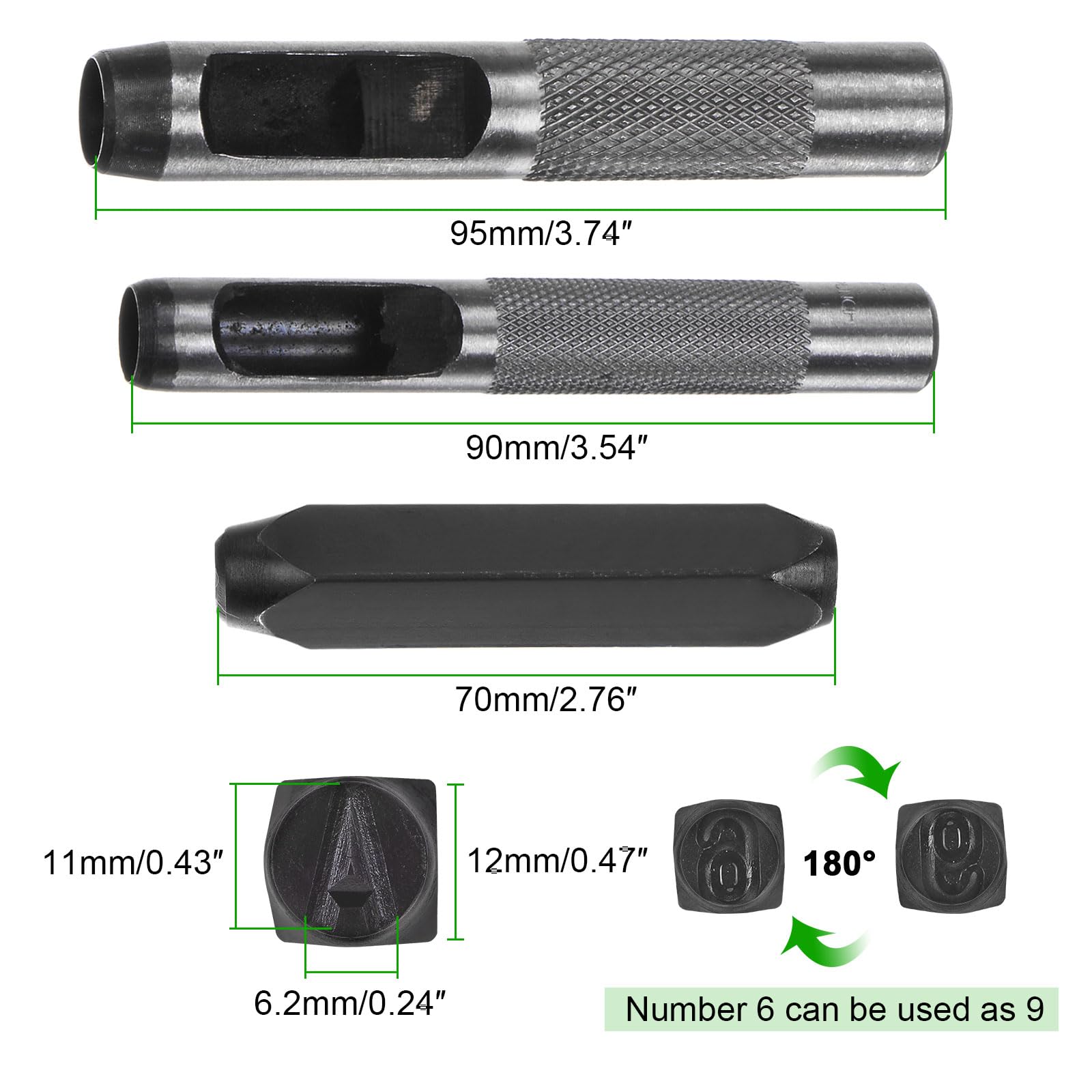 QUARKZMAN 36pz Metallo Stampaggio Kit 25/64" (10mm) (AZ, 0-8,"&" Simbolo) Acciaio Lettera Pugno Premere Utensile con Foro Pugno per Stampa su Metallo, Plastica, Legno, Pelle, Nero