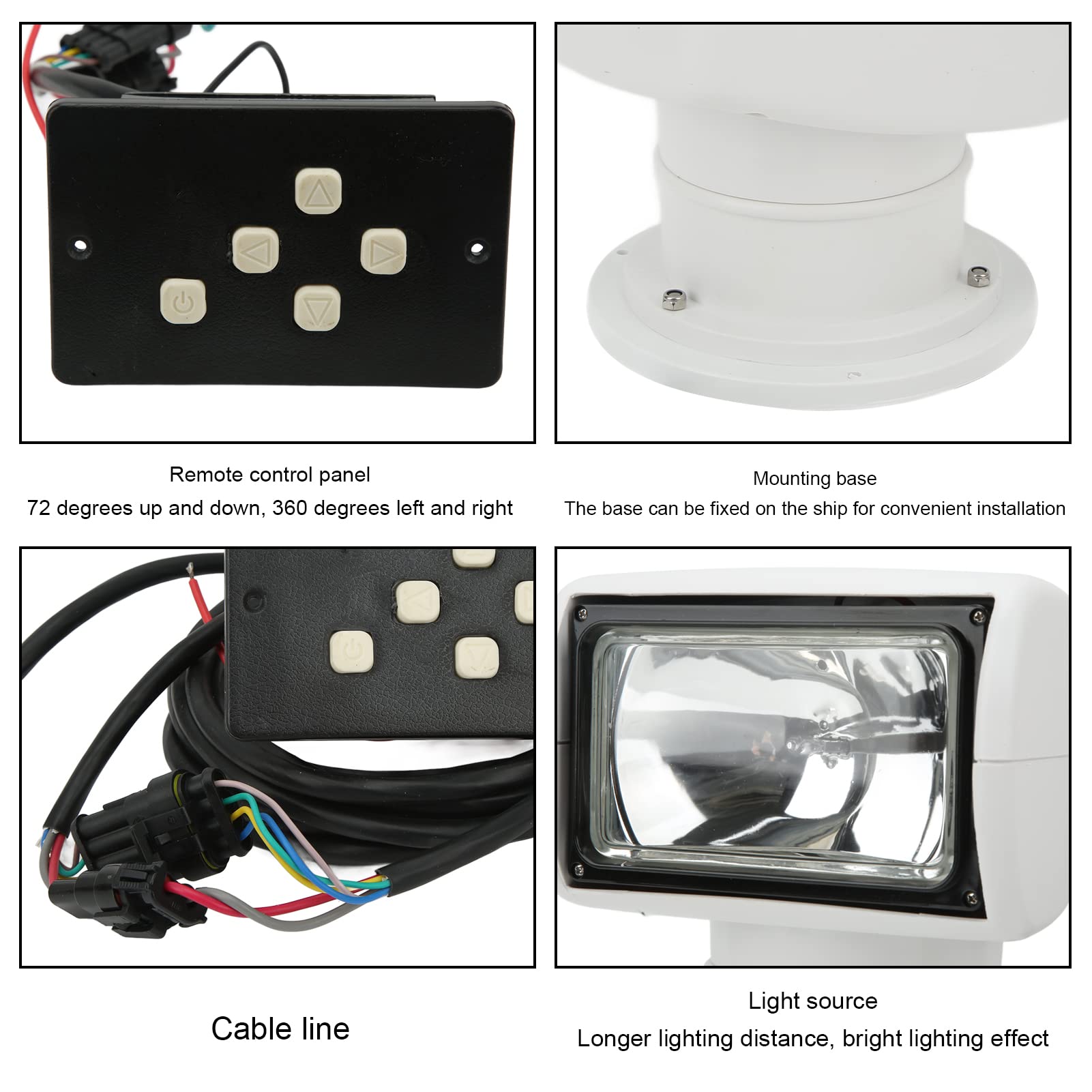 Projecteur Rotatif à 360 Degrés, étanche IP67, Télécommande, 100W, pour Yacht, Camion, Voiture, Marine (#11)