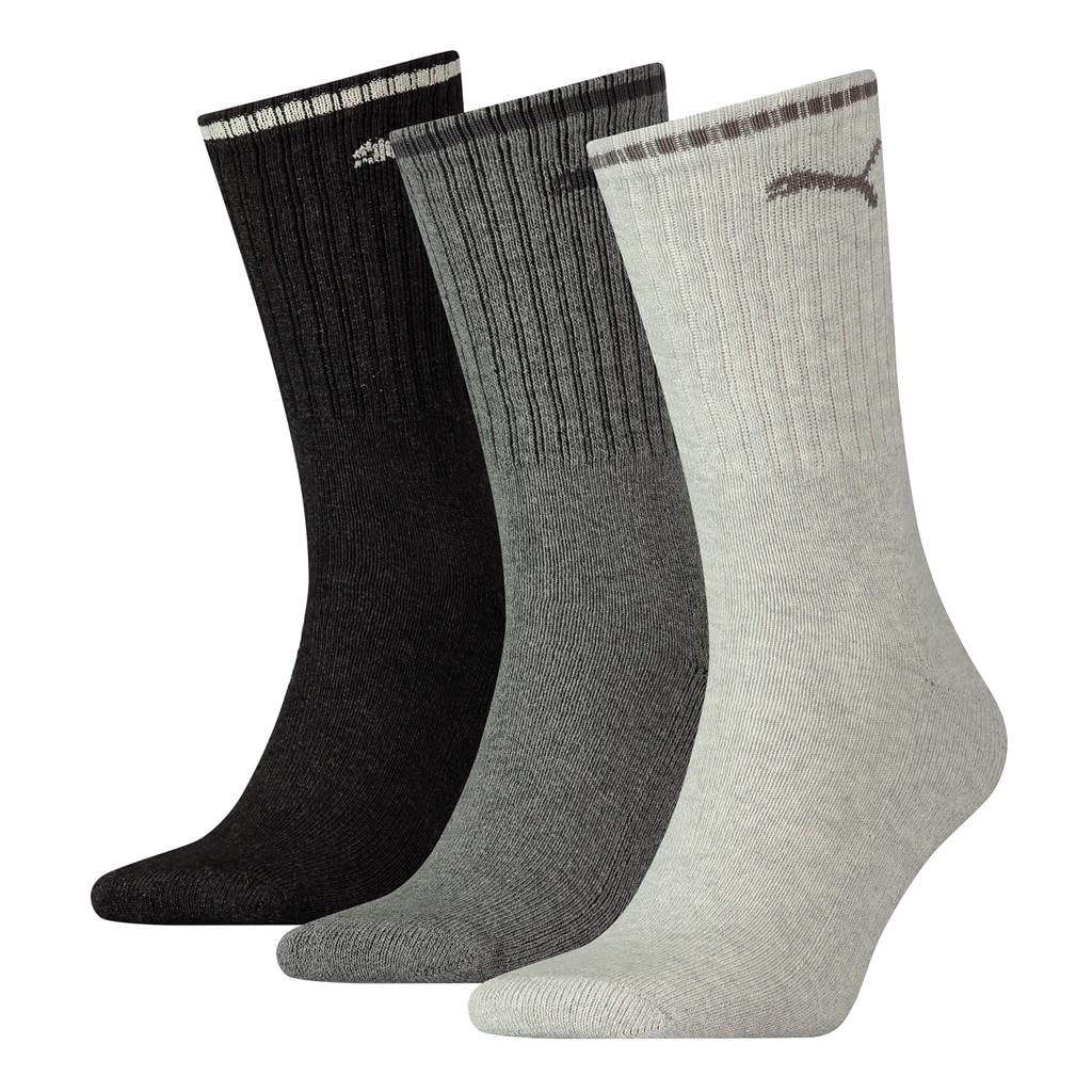 PUMA Unisex Crew Socks (Pack of 3), Anthracite/grey, 35-38