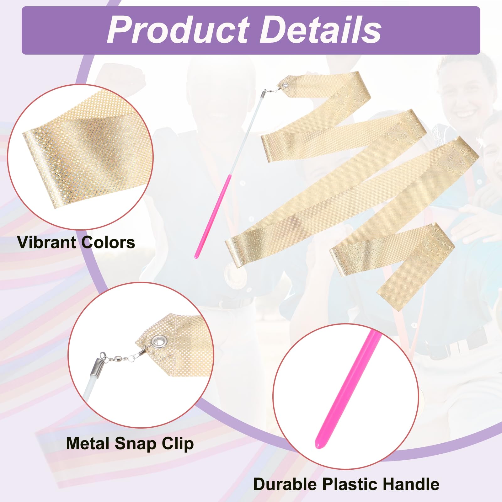PATIKIL Dance Ribbons, 6 Pack 78.7 Inch Gymnastics Dance Streamers with Non-Slip Wand Dance Flags for Gifts Dancing - Image 3