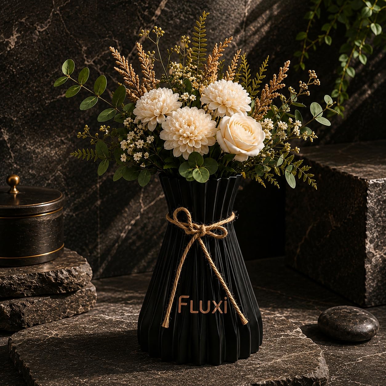 FLUXI Decorative Flower Vase for Living Room | Modern Ribbed Plastic Vase with Jute Ribbon | Matte Finish Flower Pot for Fresh & Artificial Flowers | Home Decor, Office, Table Centerpiece, Gift-image-23