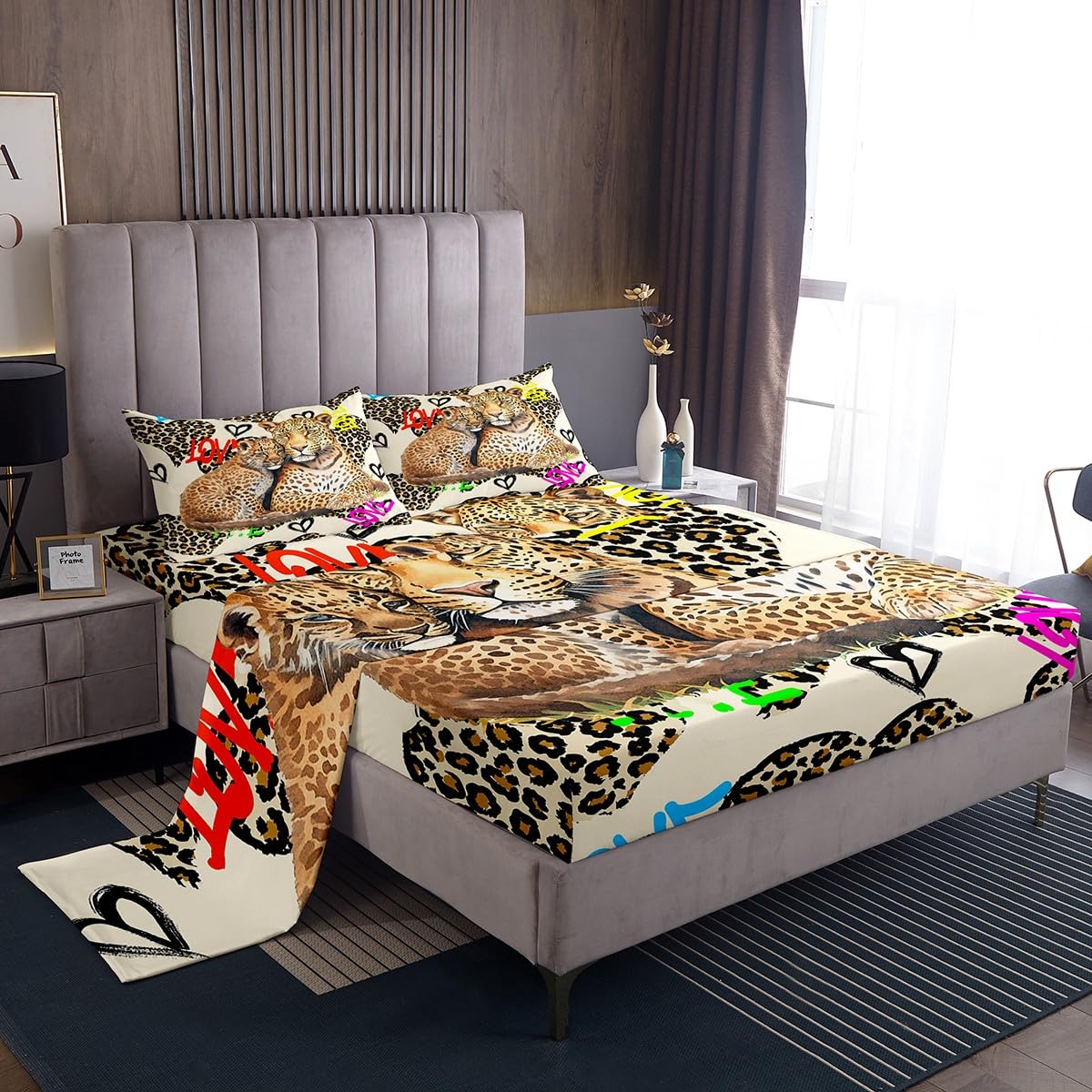 SDY Leopard Print Sheet Set Queen Size - 4PC Bedding With Deep Pocket Fitted Sheet