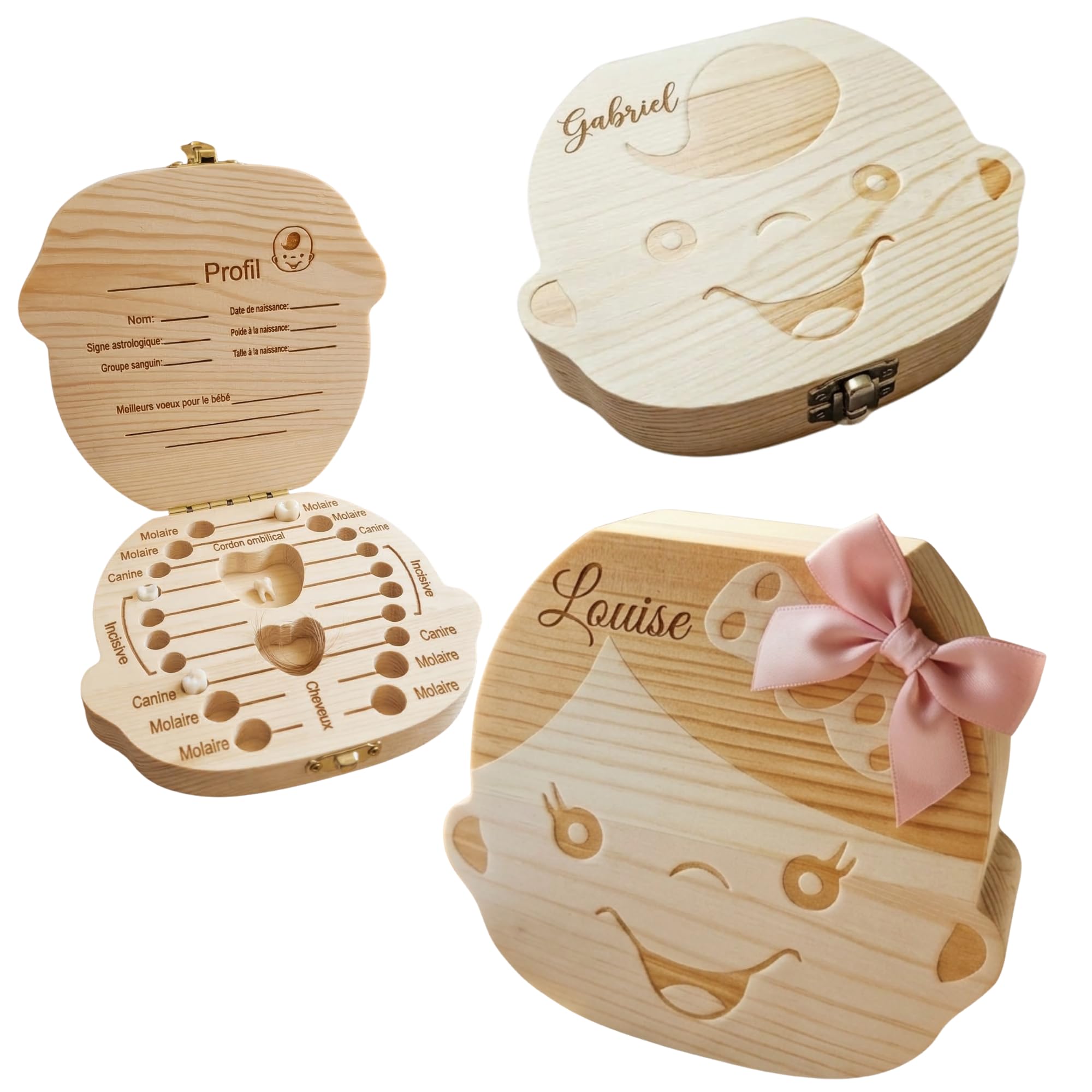 Boîte à Dents de Lait Personnalisée en Bois Coffret Souvenir Bébé Gravure Prénom