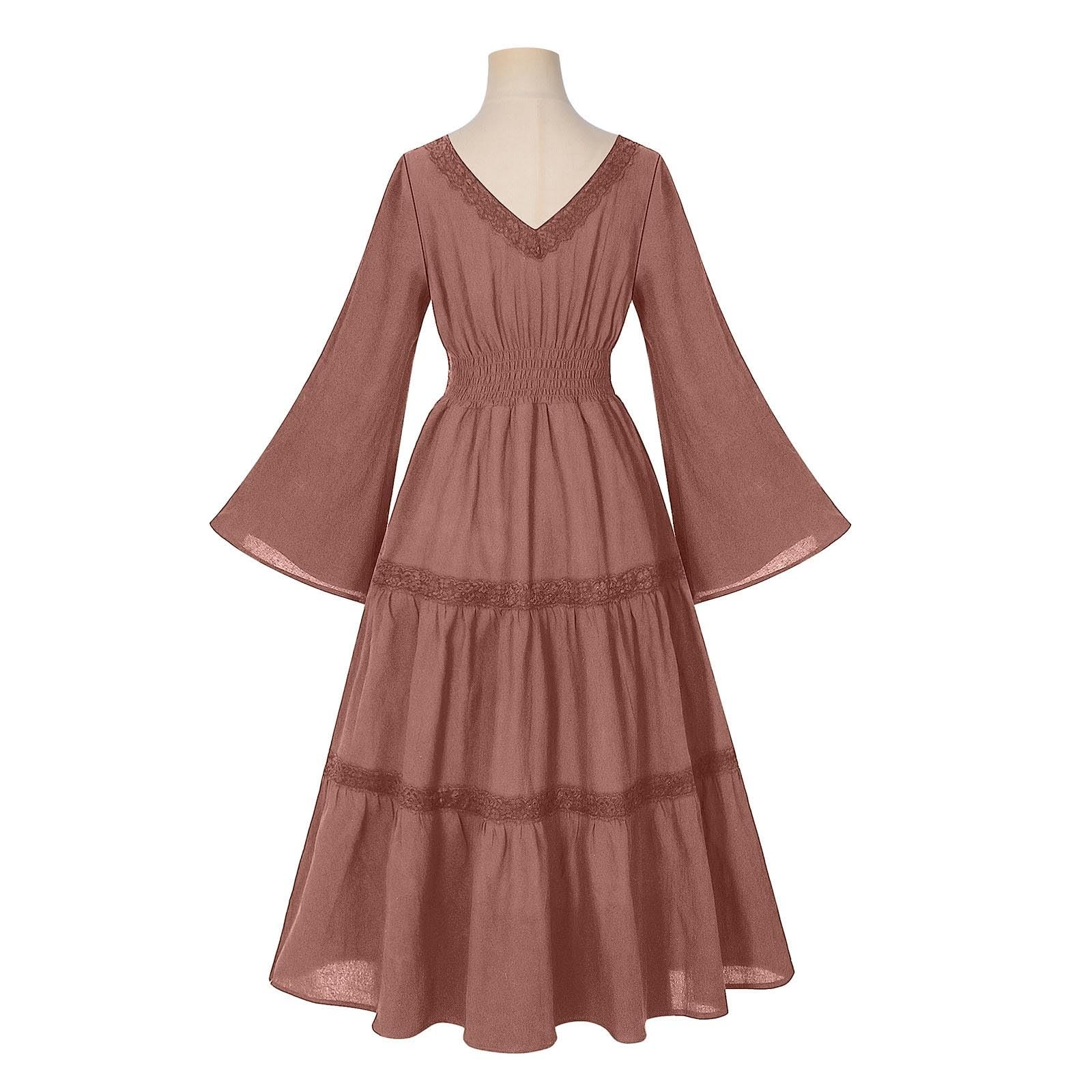 Renaissance Kleid Damen Mittelalter Kleid Mittelalter Kostüme Damen | Langarm V-Ausschnitt Trachtenrock, Halloween Kostüm,Piratenkostüm,Gothic Kleid, Victorian Dress, für Karneval Halloween Party