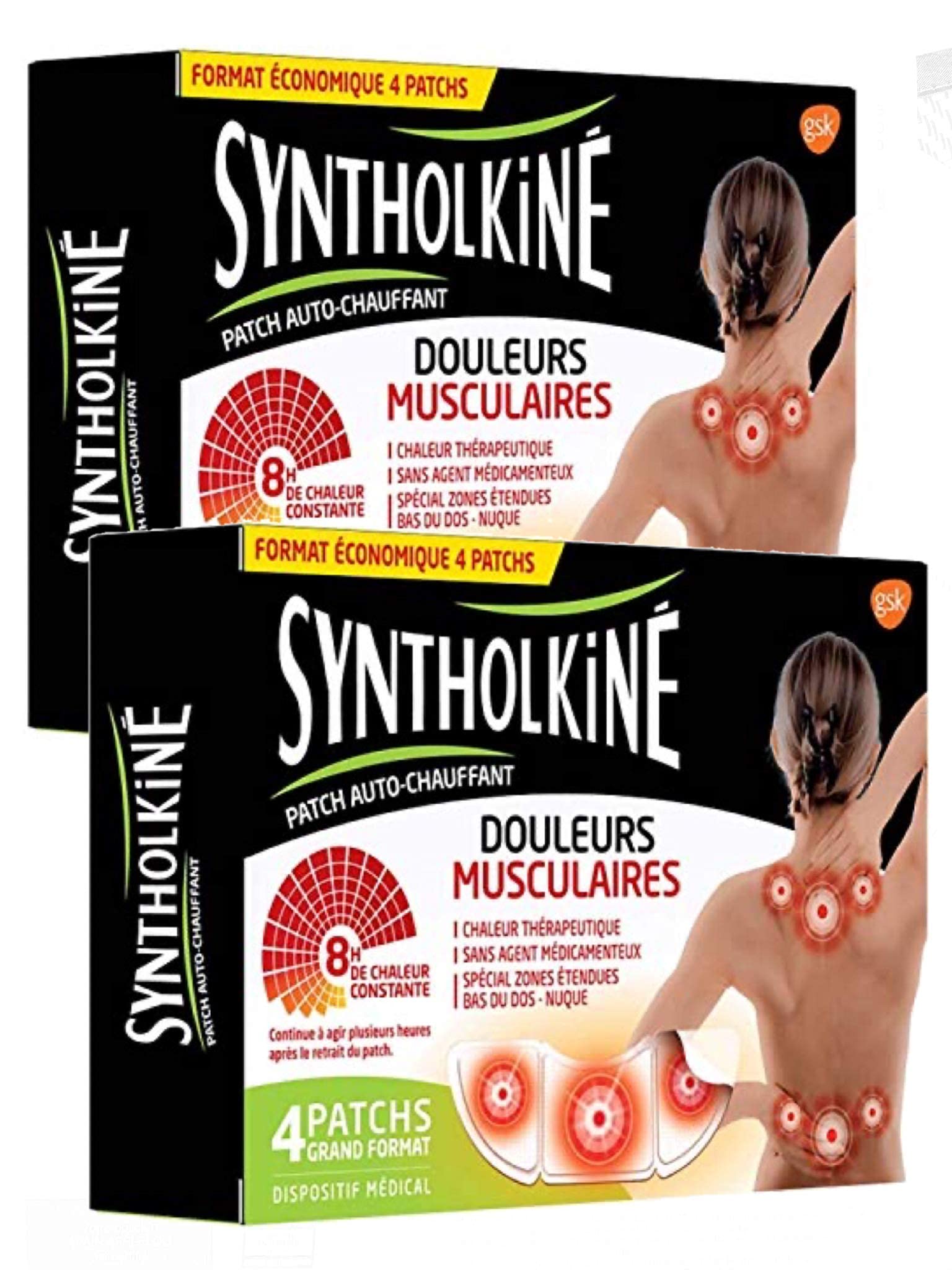 SyntholKiné Patch Chauffant Grand Format Spécial Dos - Lot de 2 Boîtes de 4 Patchs