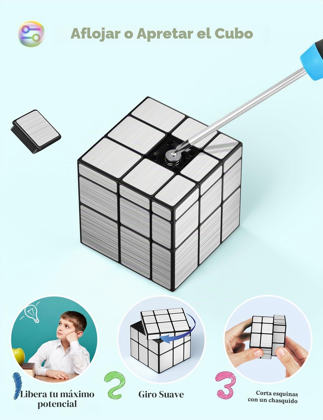 Roxenda Cubo de velocidad de espejo plateado, rompecabezas irregular de 3 x 3 pulgadas, cubo mágico para niños, cubo de rompecabezas secuencial suave de 3 x 3 juguetes para diversión rápida para niños