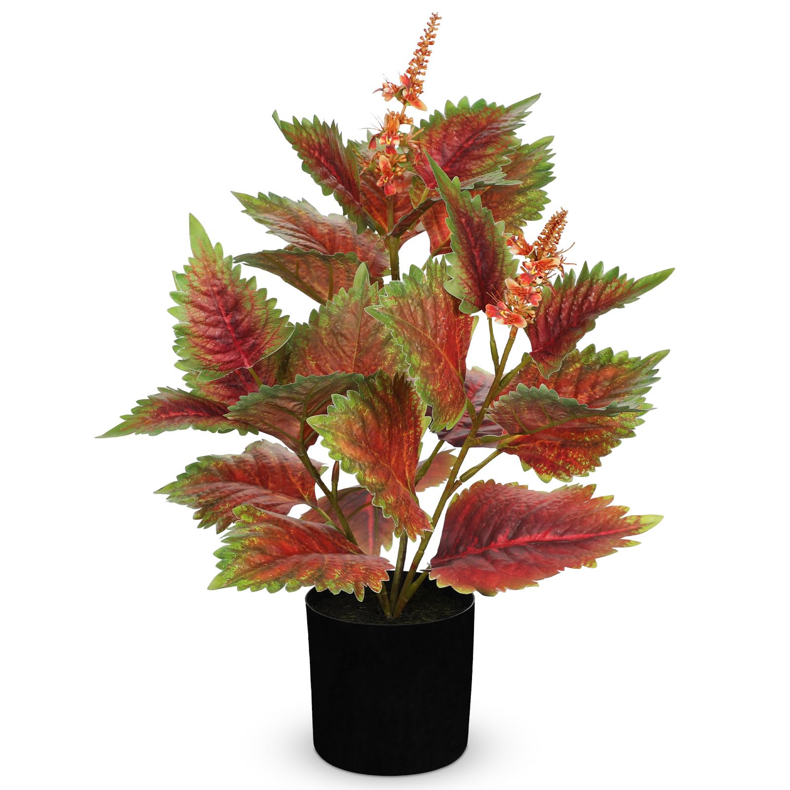Oairse Artificial Plants Indoor with Pot 16.9" Faux Potted Perilla Plants Indoor Decorative Silk Greenery in Black Pot for Farmhouse Home Bathroom Living Room Office Table Shelf Decor
