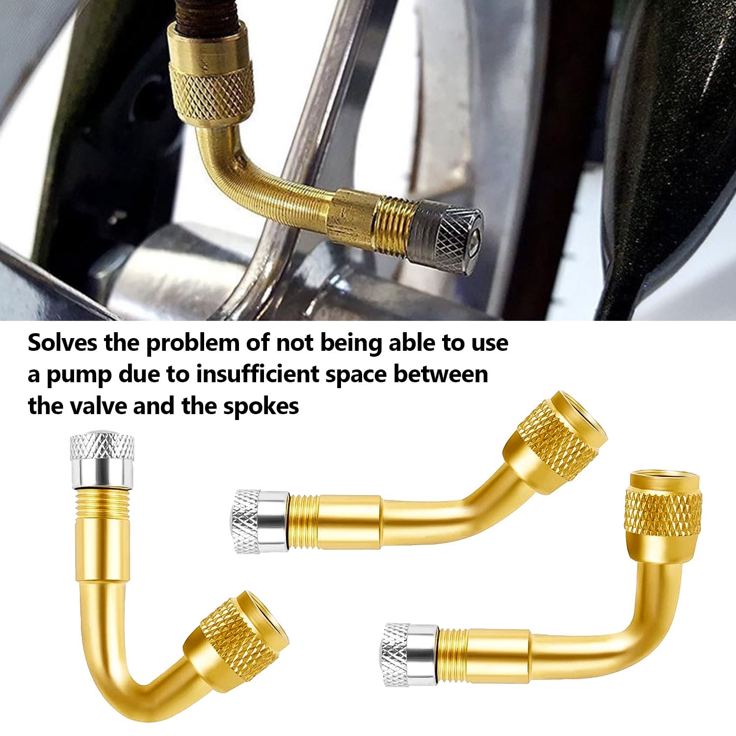 Prolunga Valvola Pneumatici Set, 6 Adattatori per Valvola 45 90 135 Gradi con 2 210 mm Tubi di Prolunga in Gomma e 6 Cappucci per Valvole, per Auto, Moto, Biciclette (Nero)