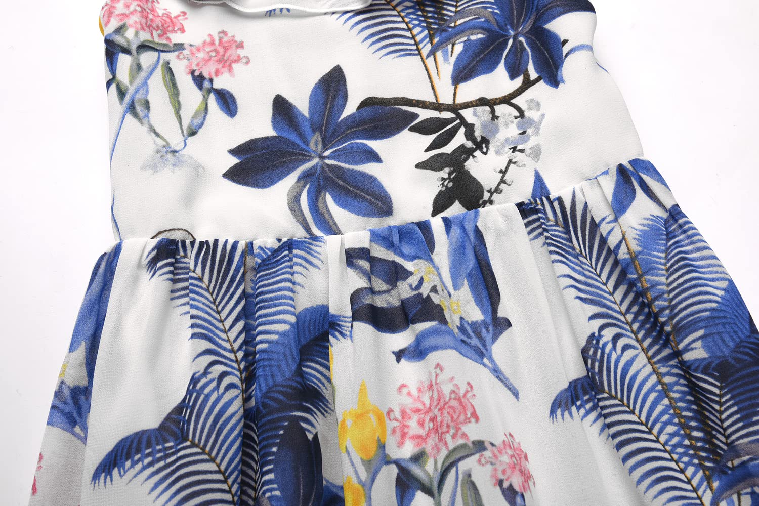 BONNY BILLY Vestito Bambina Ragazza Estivo Casual Hawaiano Spiaggia Lungo Chiffon Floreale Senza Maniche