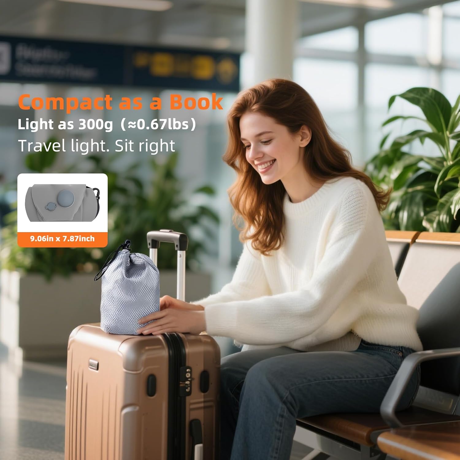 Inflatable Back Support Pillow for Travel – Foldable Travel Back Pillow for Airplane, Office, Car, Home – Adjustable Belt & Hand-Press Inflation, Compact & Lightweight