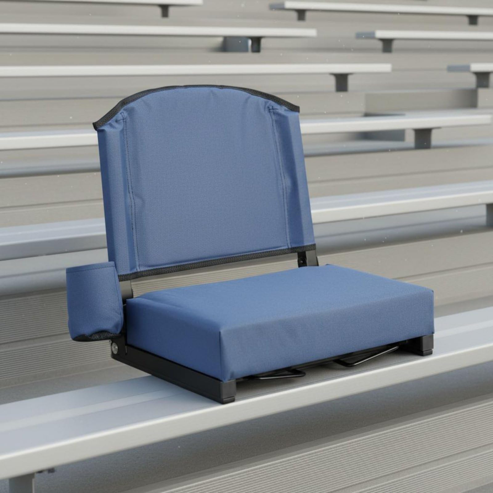 Sedia da Gradinata Pieghevole Tessuto Oxford 600D Seggiolino da Stadio Imbottito Imbottitura Spessa Sedia Campeggio senza Gambe per Pesca, Nero